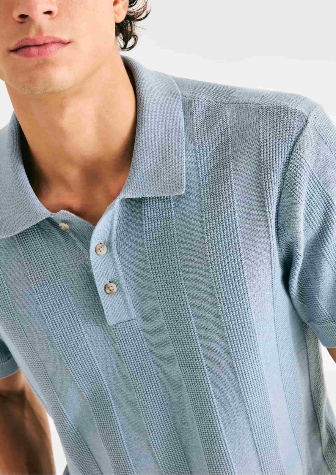 Vista 2 Polo Masculina em Tricô Texturizado Hering azul