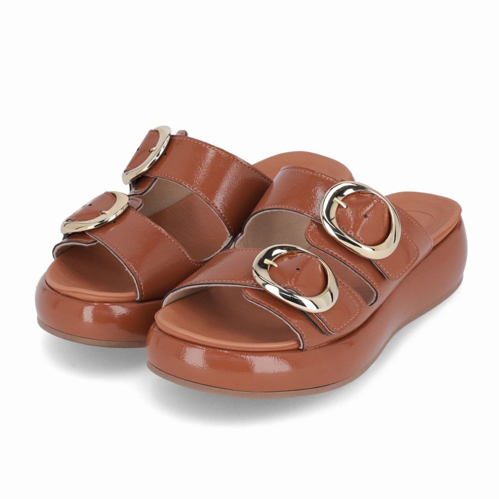 Vista 2 Tamanco Sol Anabela Médio Ocre Piccadilly bege ocre