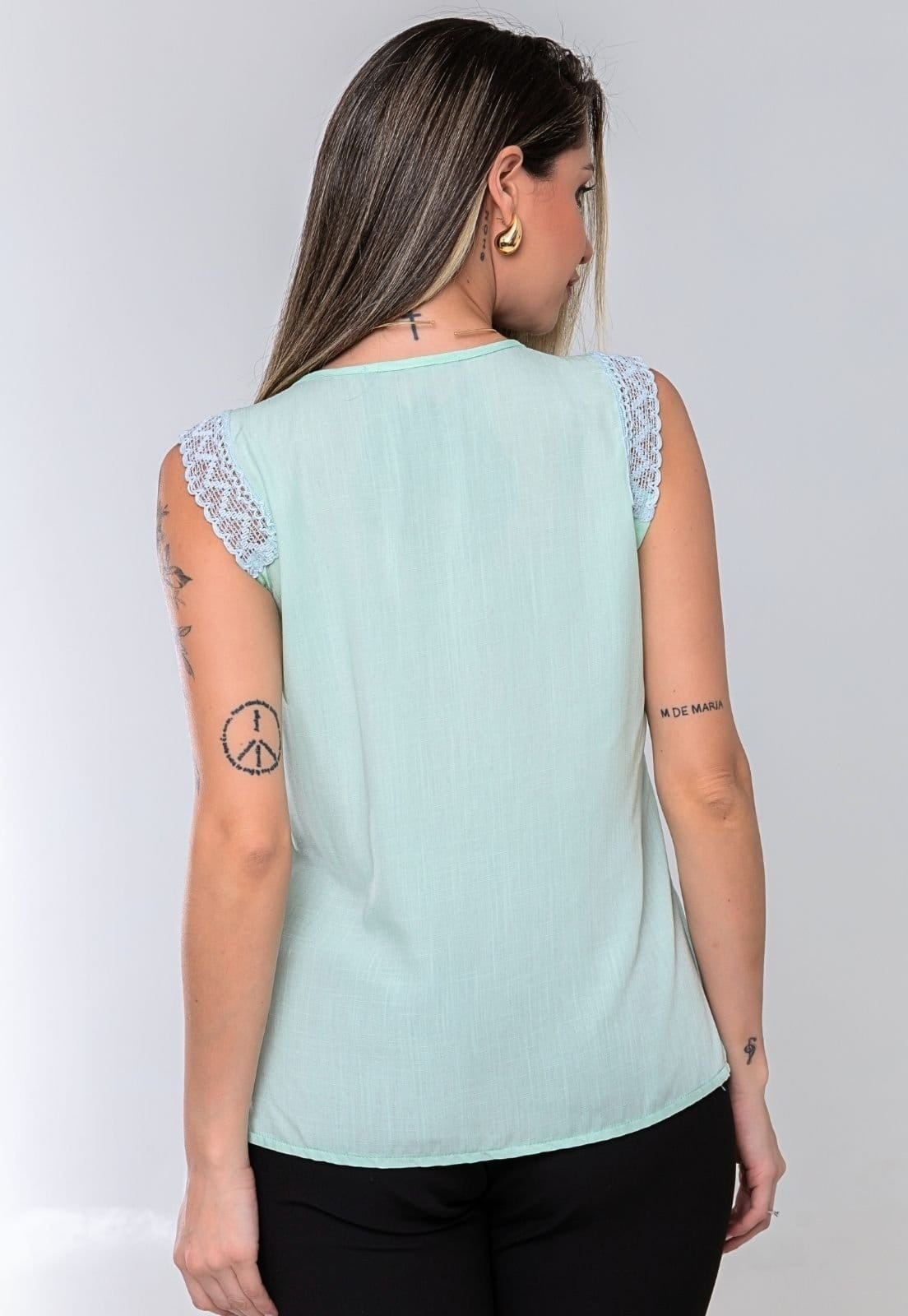 Vista 2 Regata Feminina de Alça com Renda Decote Elegante Moda Verão Docce Mulher verde oliva