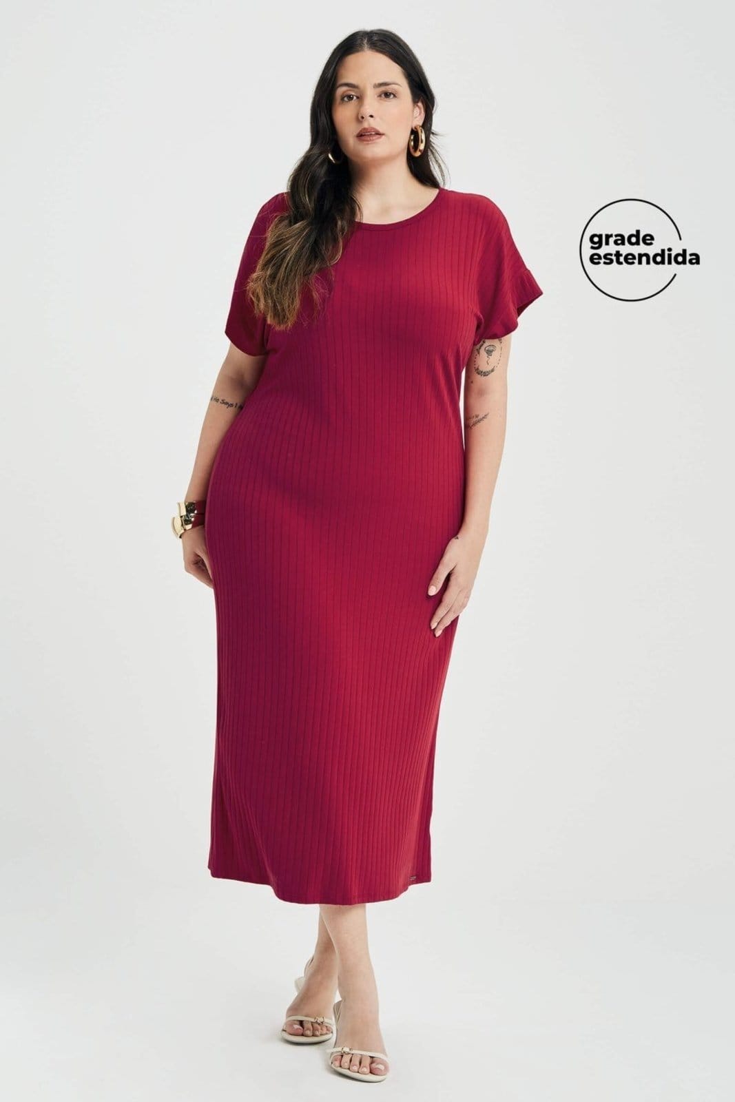 Vestido Midi Feminino Canelado Marialícia
