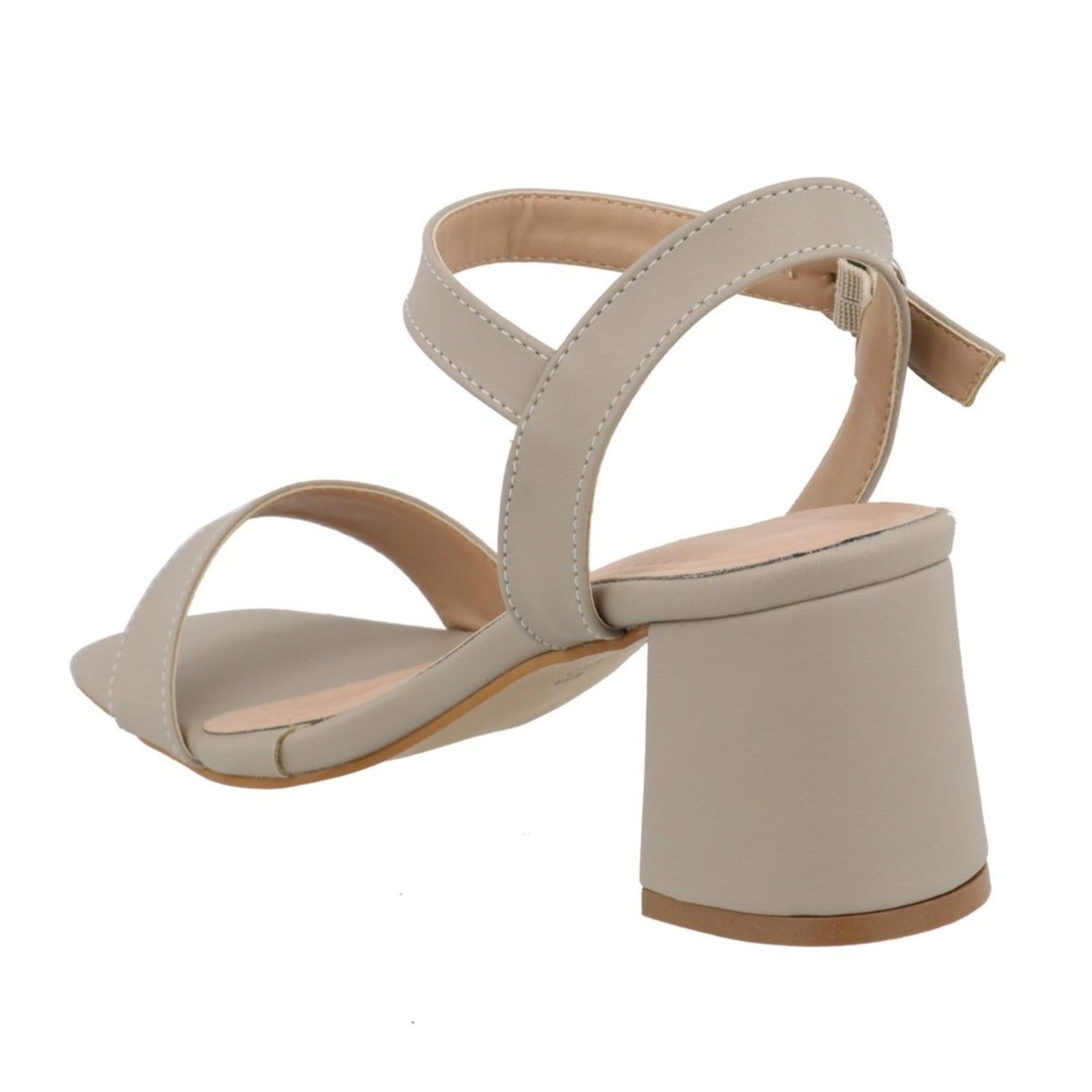 Vista 2 Sandalia Social Feminina Aberta Tira Salto Bloco 80020 Aveia Flor da Pele bege