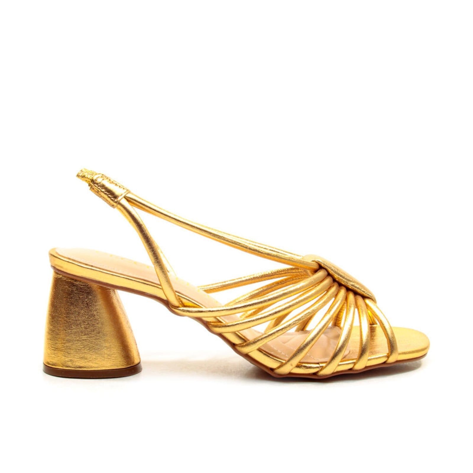 Sandália Couro Ouro Salto Médio Cecconello 2511005-1