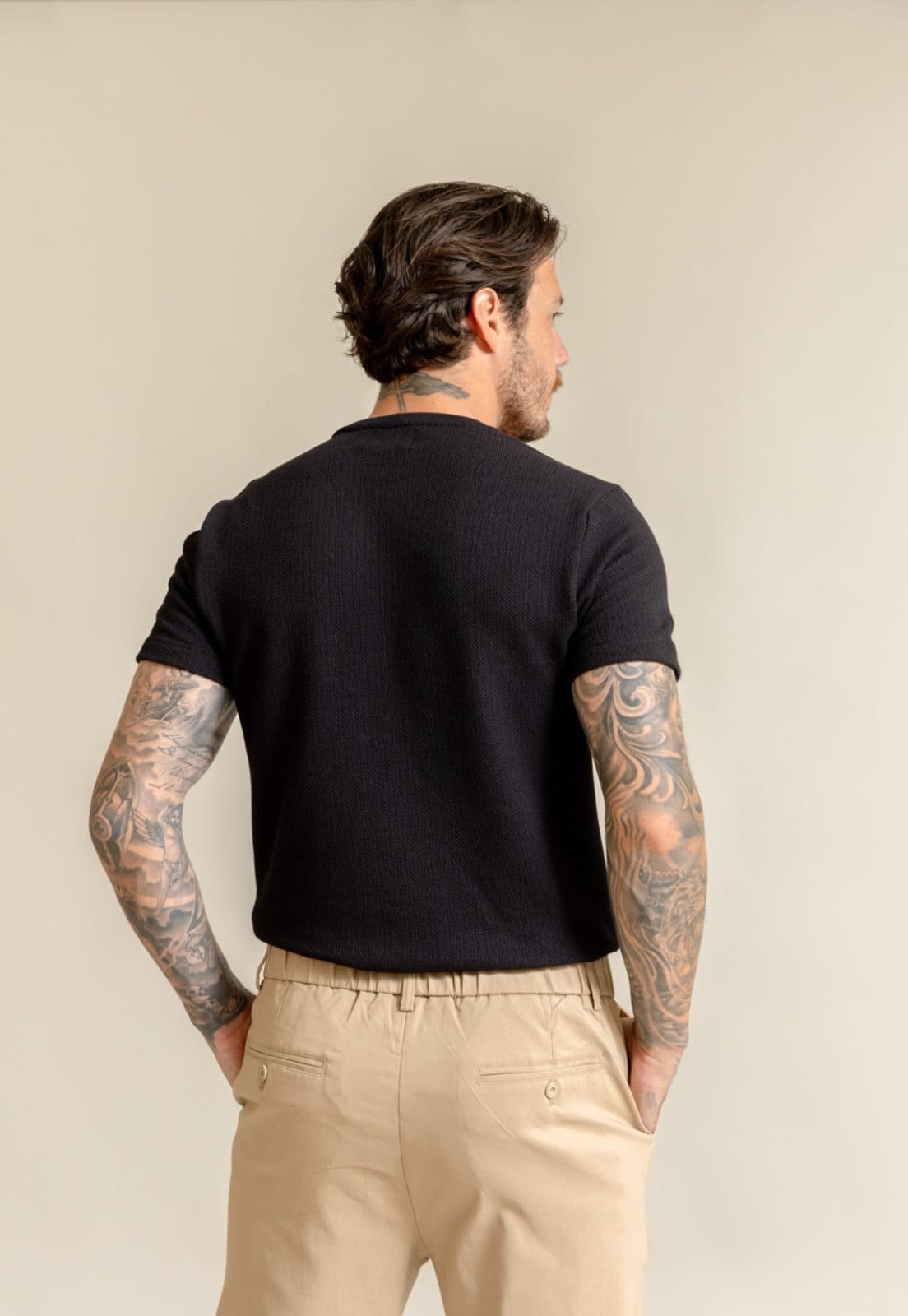 Vista 2 Camiseta Tricot Gola Careca com Elastano Dialogo Jeans preto