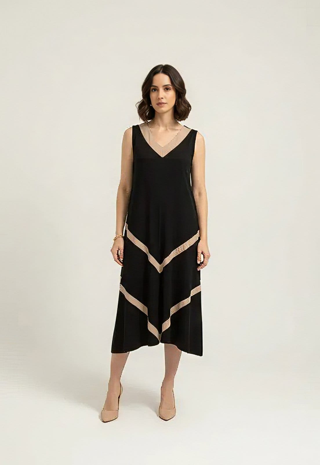 Vestido CabanaFee Serena Regata Malha Midi Plus Preto e Ocre