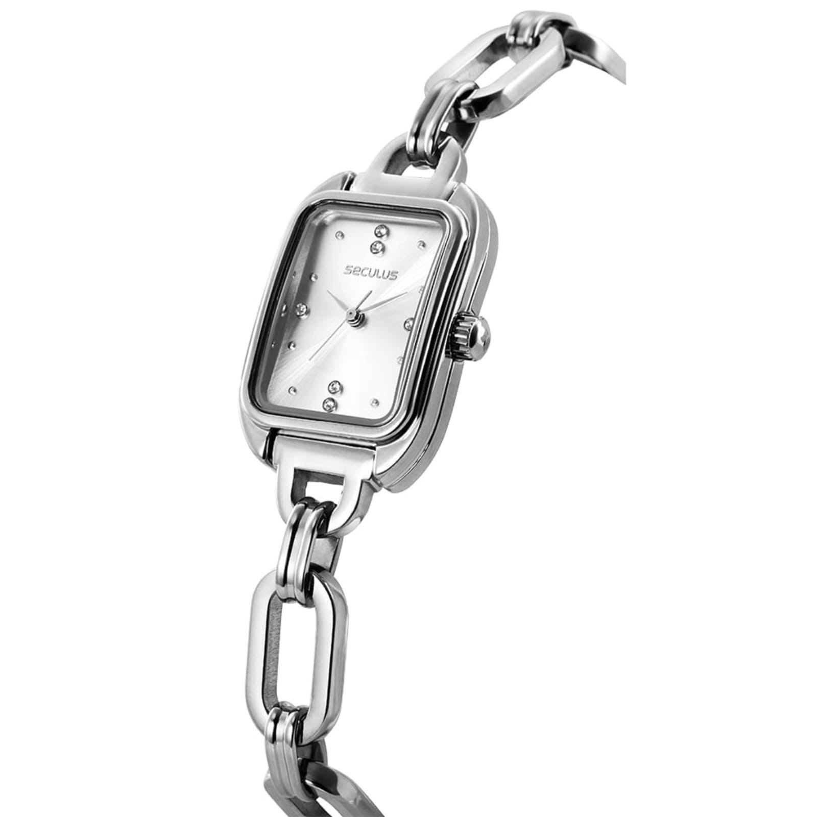 Vista 2 Relógio Feminino Seculus Pulseira Corrente Seculus prata