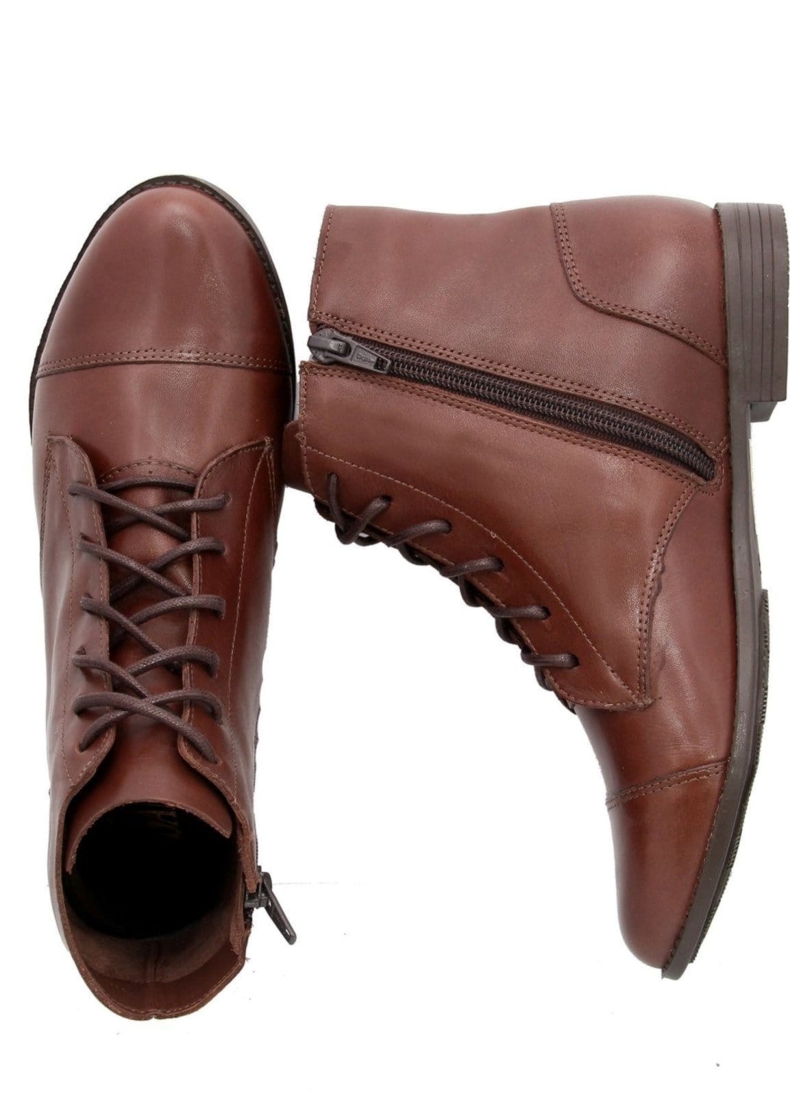 Vista 2 Bota em Couro Salto Baixo Amarrar Maria Paula Cano Curto Café MARIA PAULA marrom