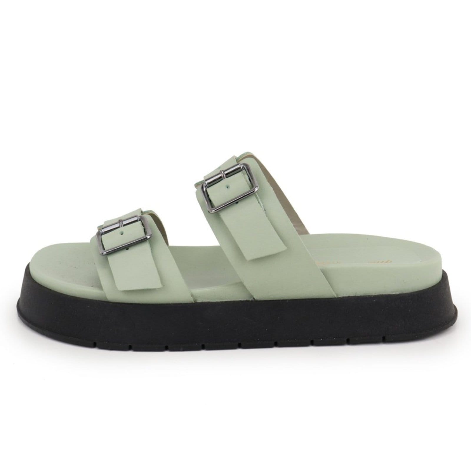 Sandália Papete Flatform FemininaConforto em Couro Fivelas Maria Paula Mint