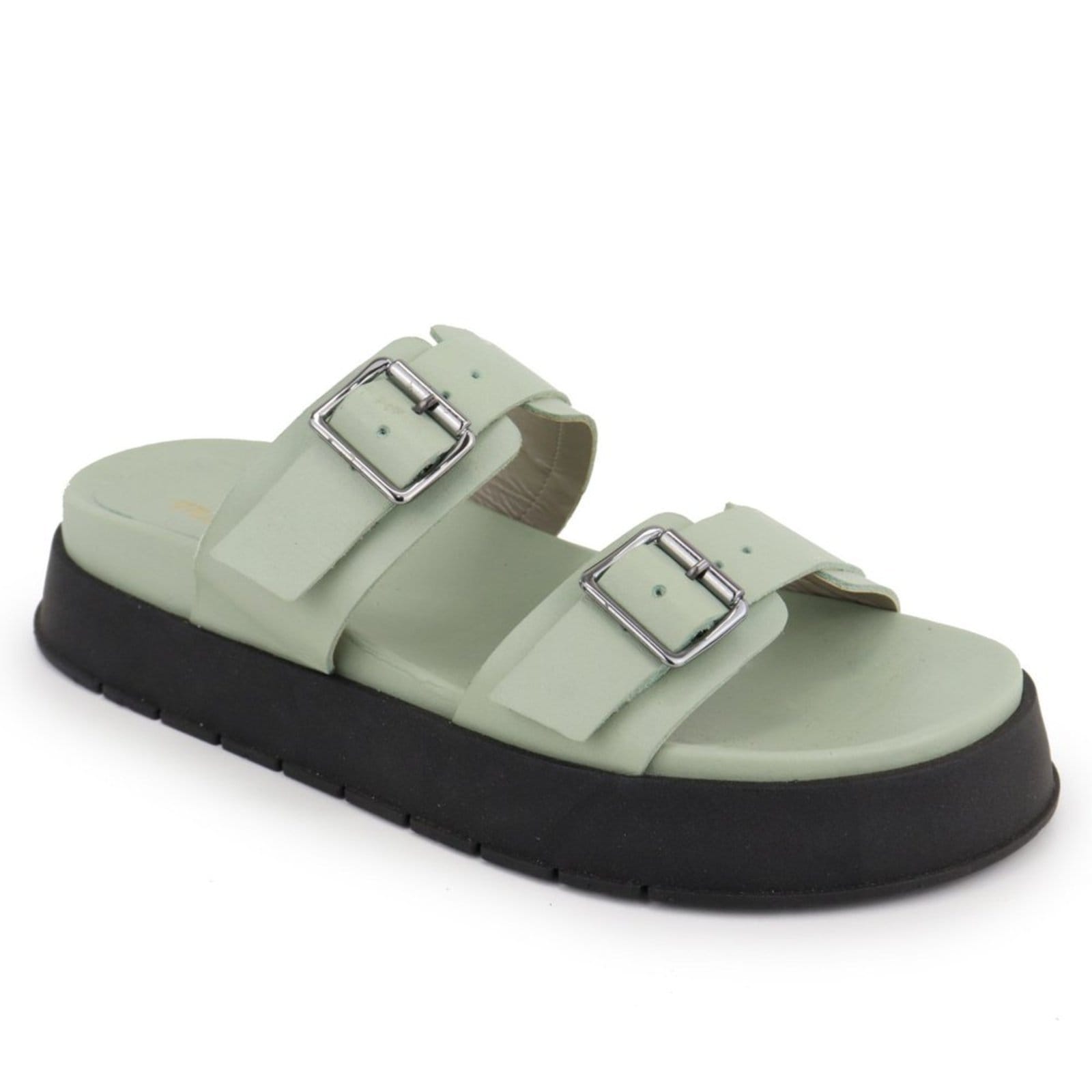 Vista 2 Sandália Papete Flatform FemininaConforto em Couro Fivelas Maria Paula Mint MARIA PAULA verde mint