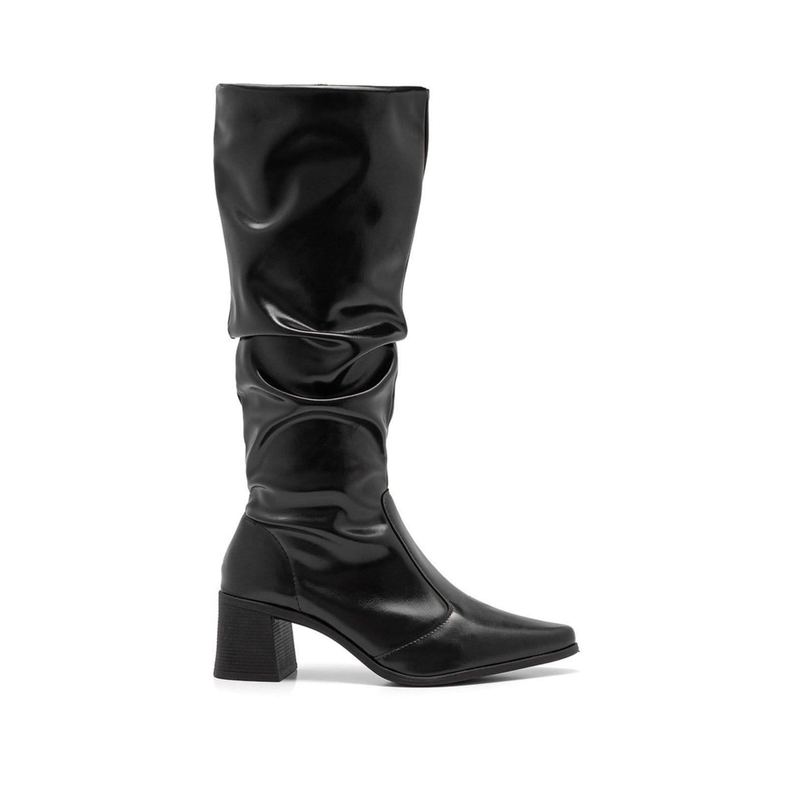 Vista 2 Bota Feminina Slouchy Stessy Cano Alto Confortável Bico Fino Enrugada Elegante Preta Stessy Shoes preto