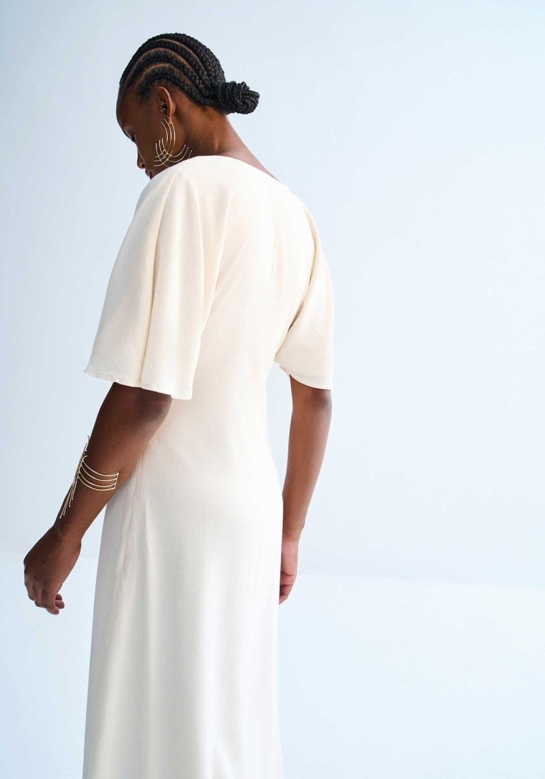 Vista 2 Vestido Longo em Viscose Texturizada com Manga Flare Lez a Lez off-white