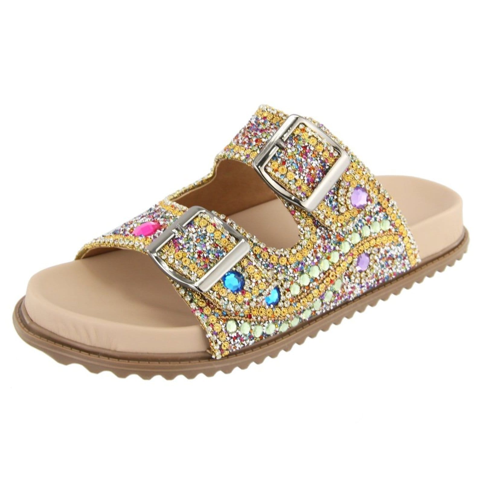 Papete Rasteira Feminina Paula B Em Pedraria Feita A Mão Com Strass E Miçangas Pamilha Confort