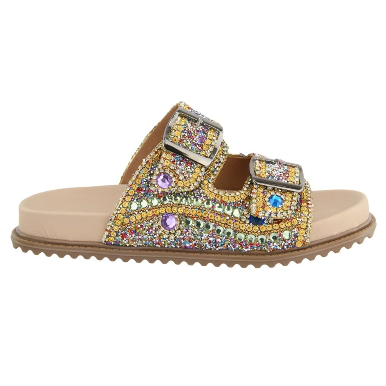 Vista 2 Papete Rasteira Feminina Paula B Em Pedraria Feita A Mão Com Strass E Miçangas Pamilha Confort PAULA B multicolor