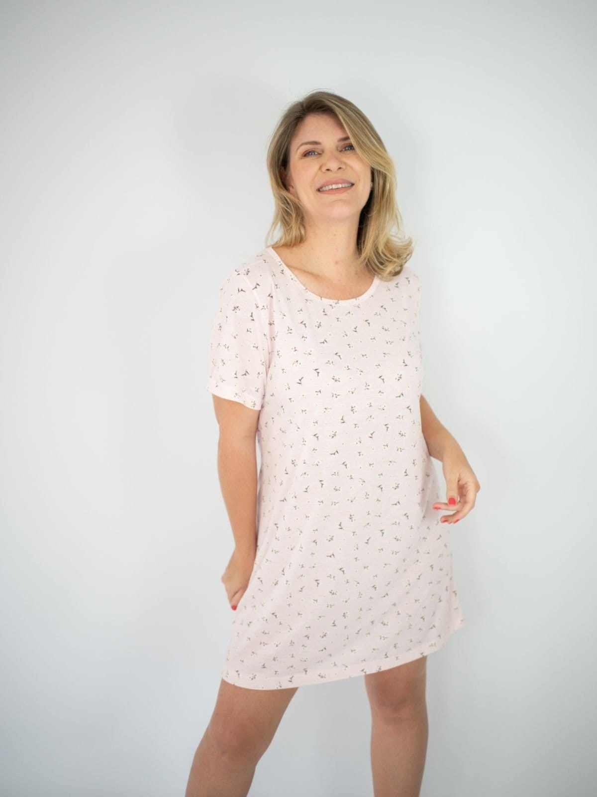 Vista 2 Camisola Manga Curta Básica Poliviscose Floral Paula Piante rosa