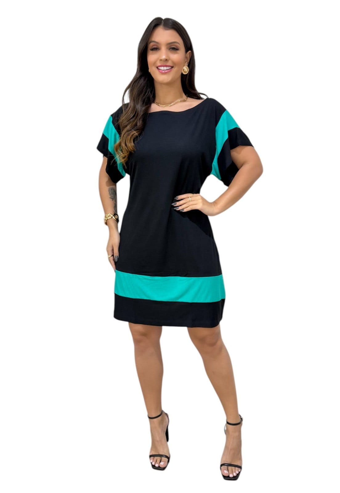 Vestido Maria Paes Curto Preto e Verde