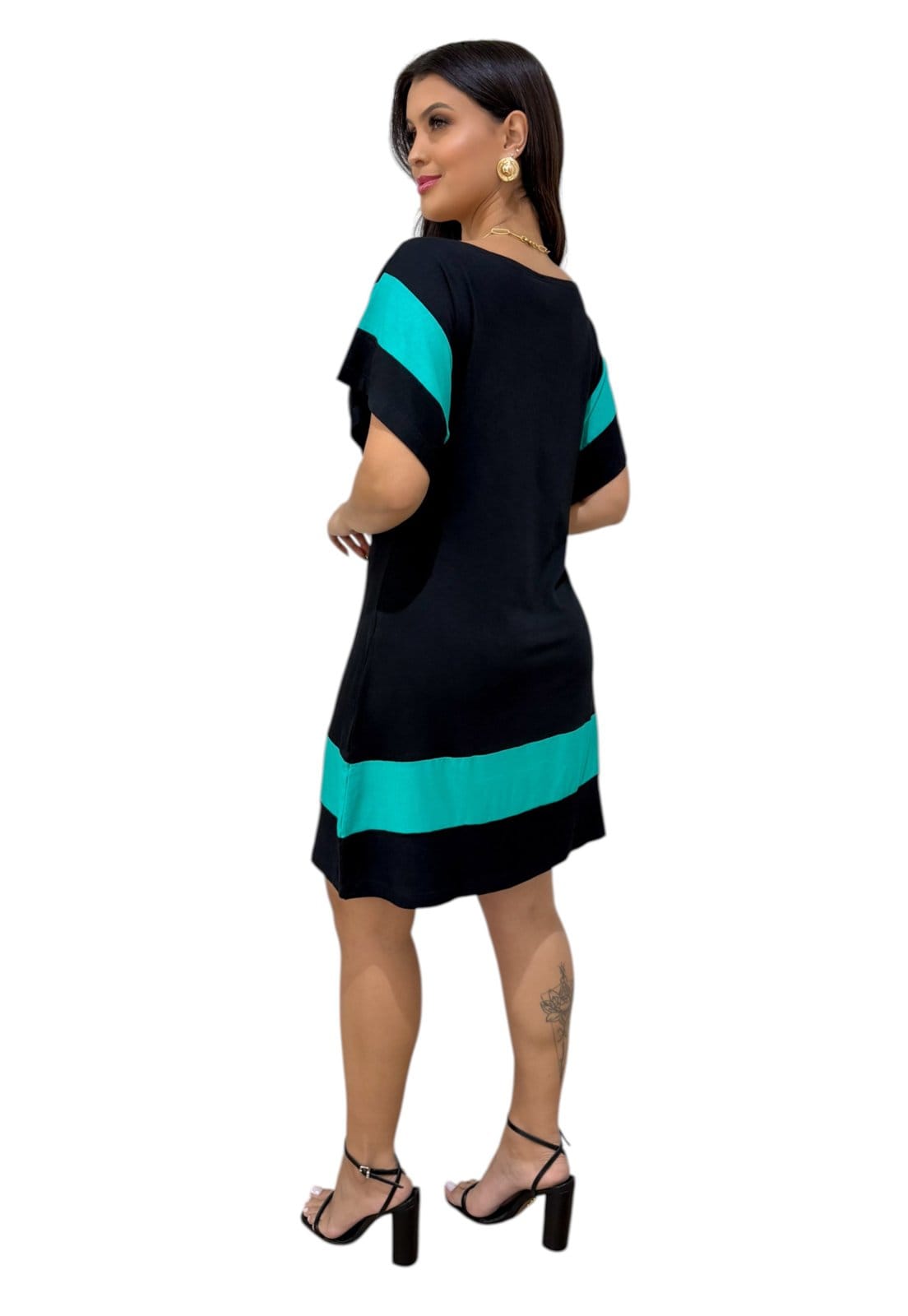 Vista 2 Vestido Maria Paes Curto Preto e Verde Maria Paes preto verde