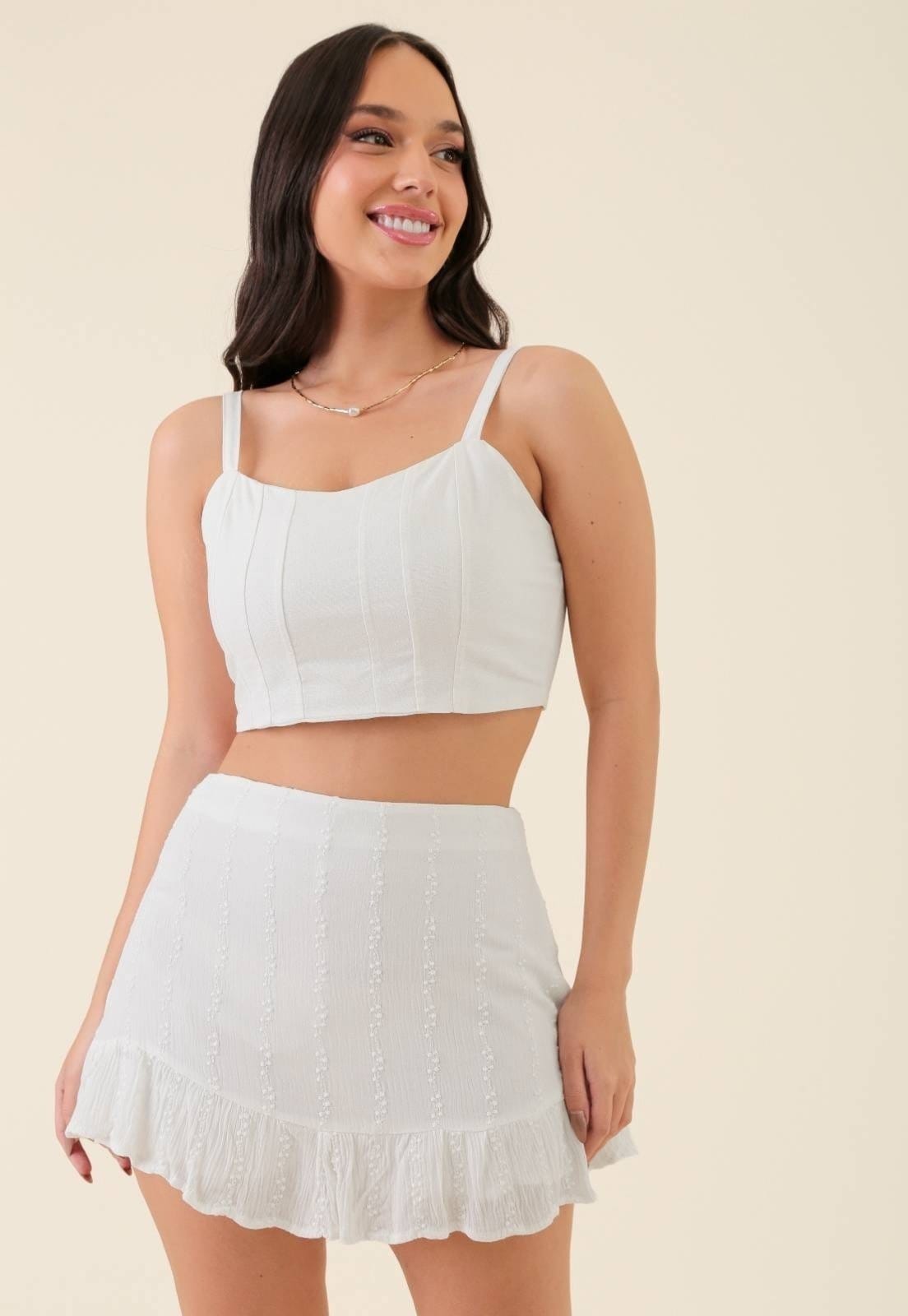 Short Saia Pop Me Em Algodão Texturizado Com Babados Off-White