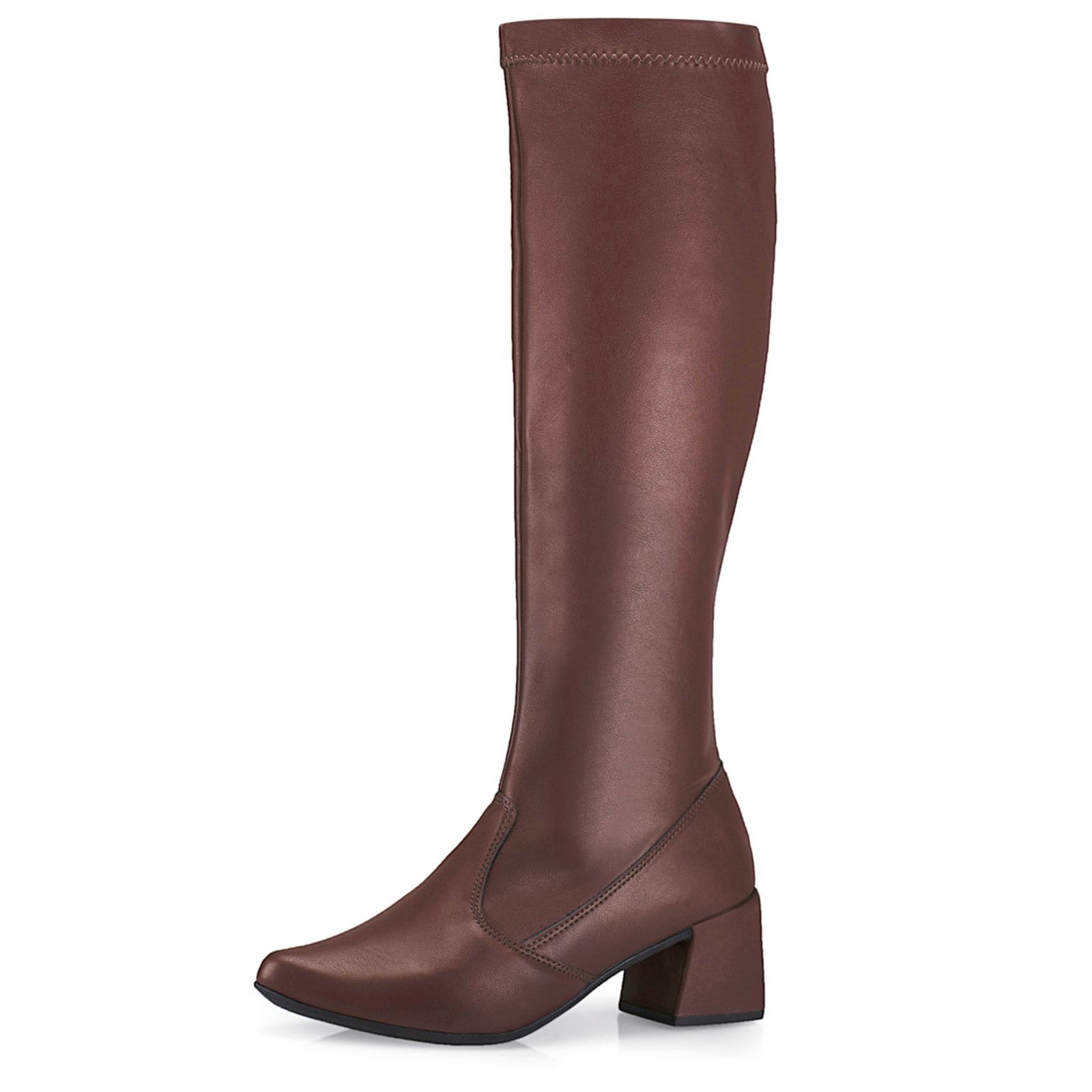 Bota Feminina Lóris Shoes Cano Longo com Stretch Salto Grosso e Bico Fino Moda Fashion 635 Café