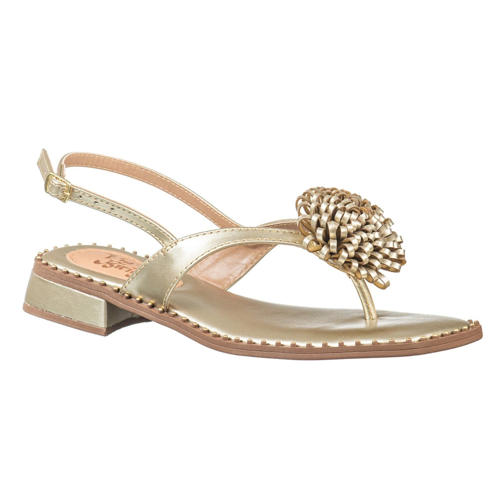 Sandália Feminina De Dedo C/ Aplicação Floral e Salto Confortável- Via Birigui