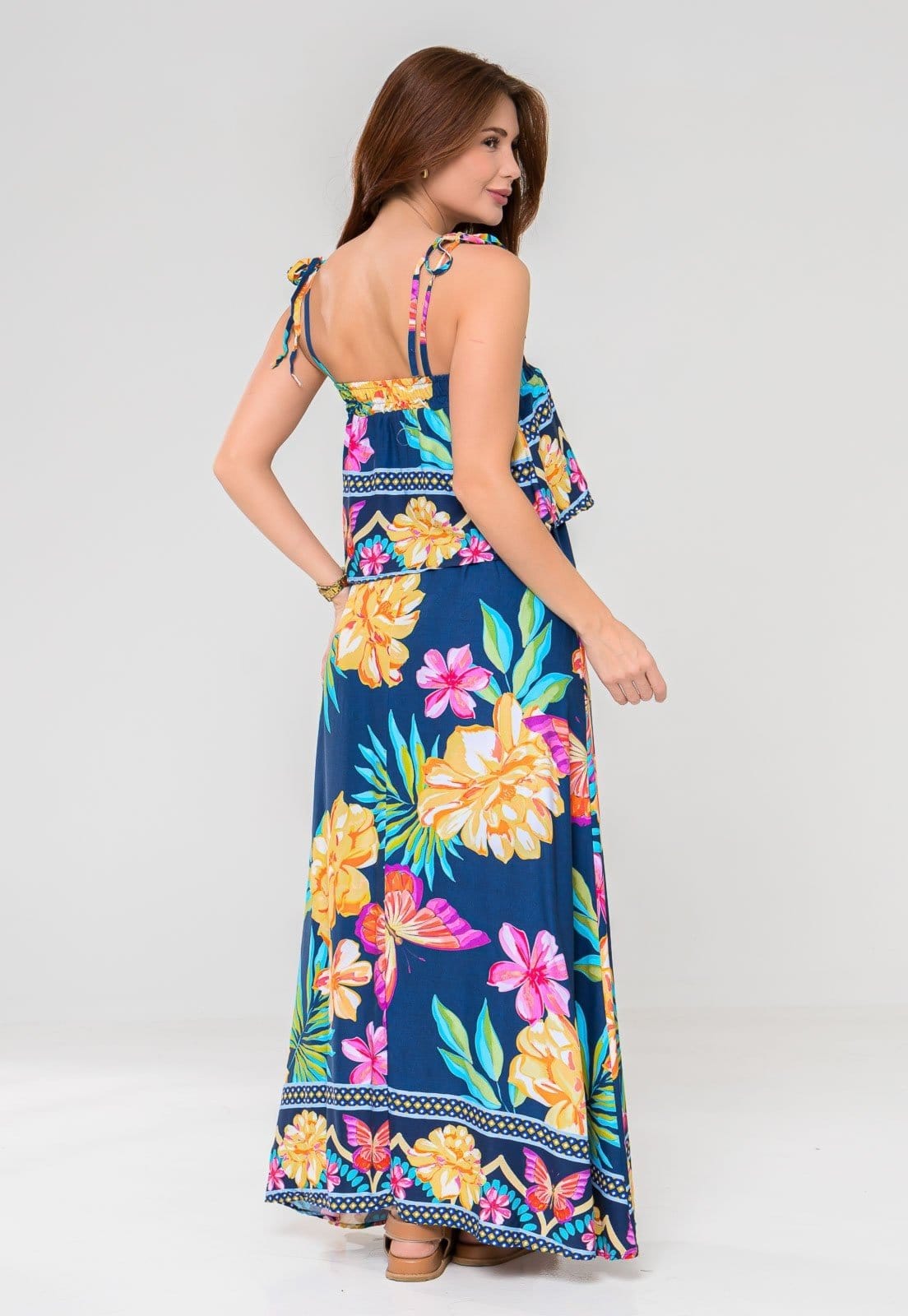 Vista 2 Vestido Aura Vitória Viscose Borboleta Aura azul