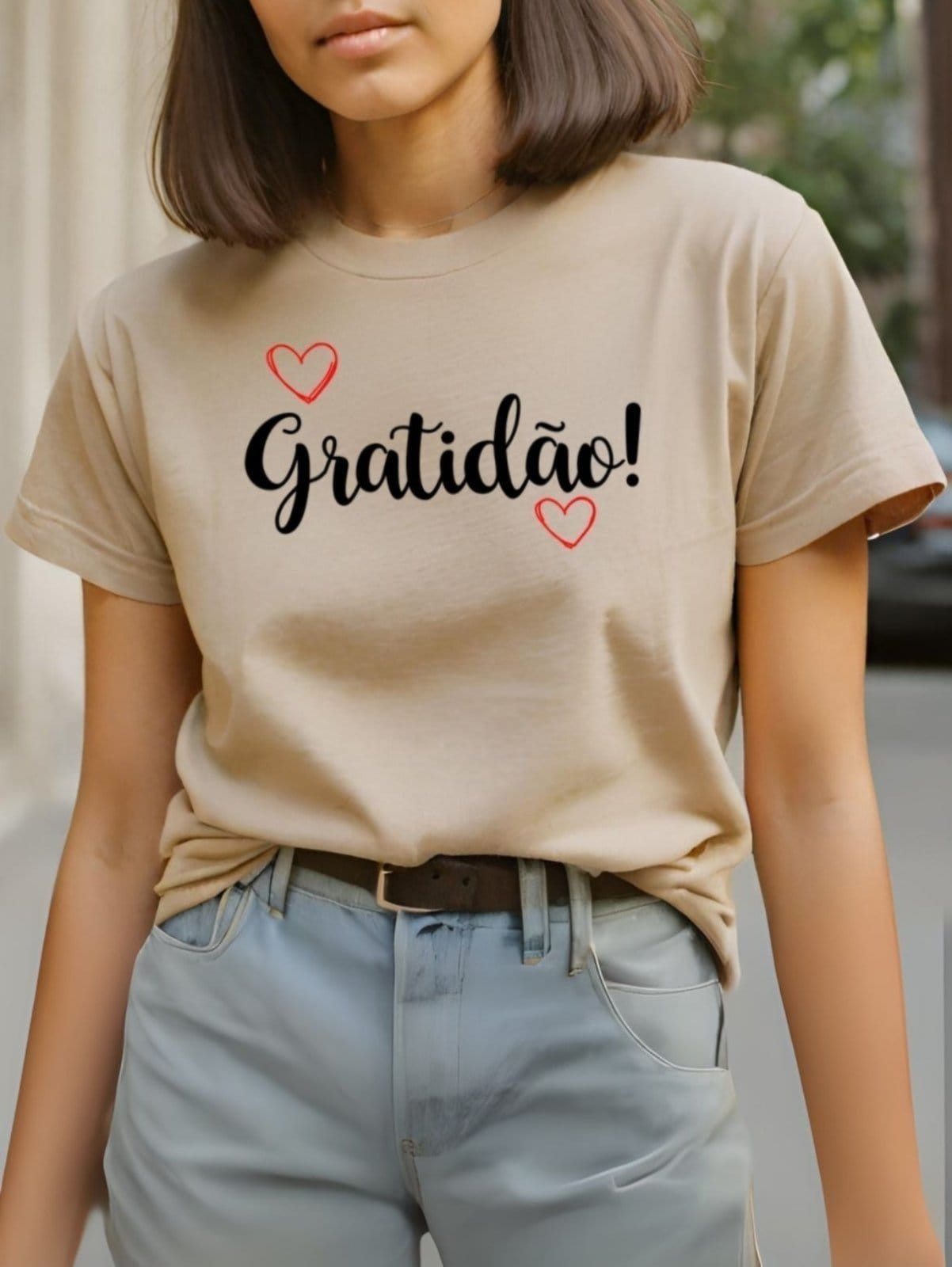 Camiseta Plus Size Feminina Estampada GuGi Gratidão Blusinha Camisa Moda Caqui - 2