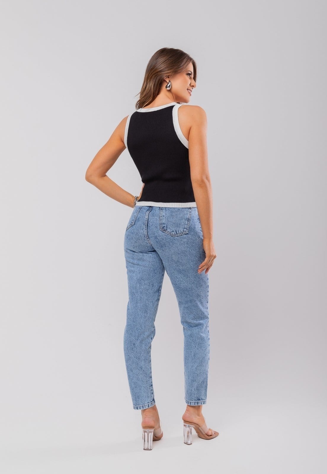 Vista 2 Regata Tricot Viés Colorido Salvatore Fashion Salvatore Fashion branco