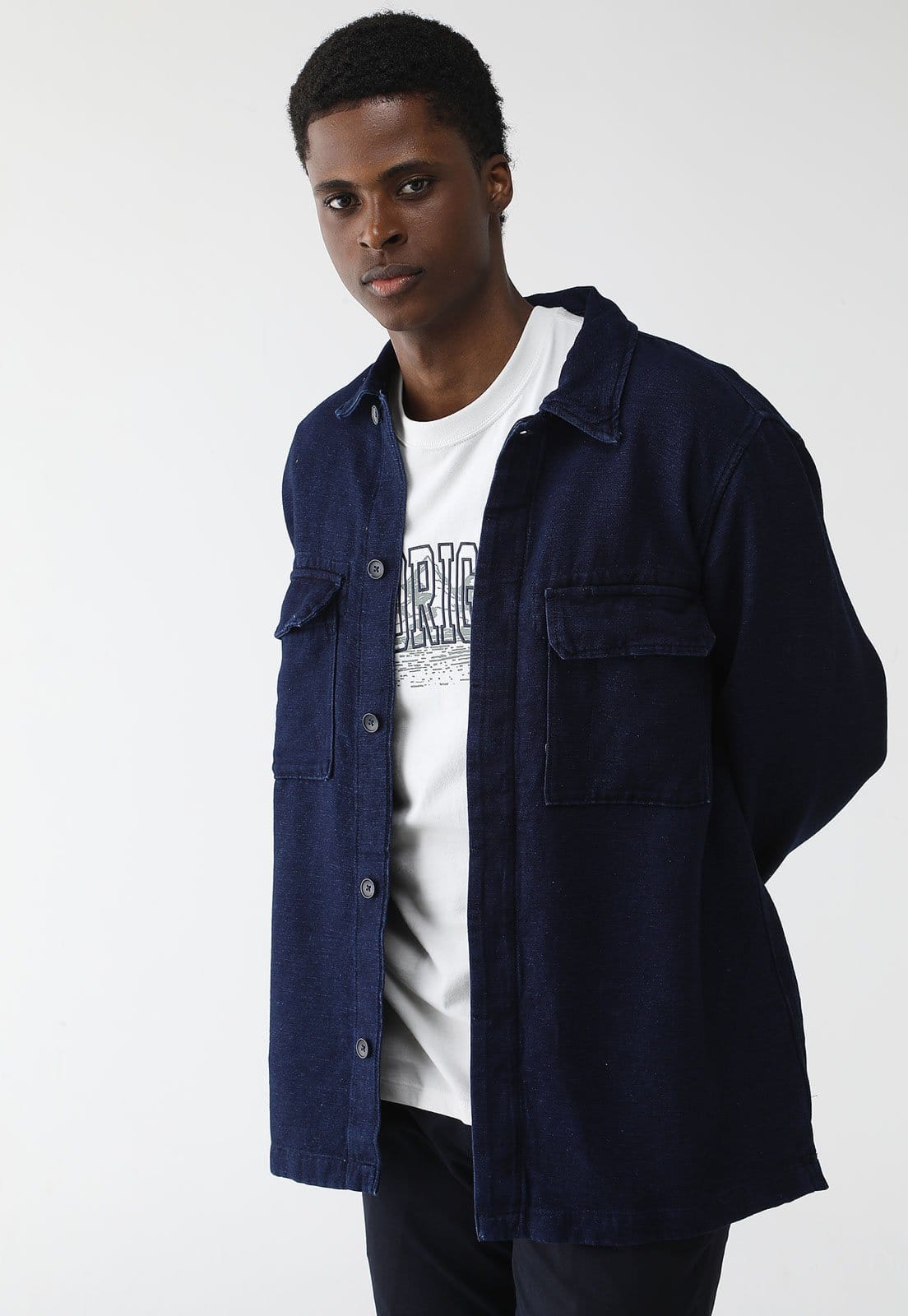 Camisa Jeans GAP Reta Dark Indigo Azul-Marinho