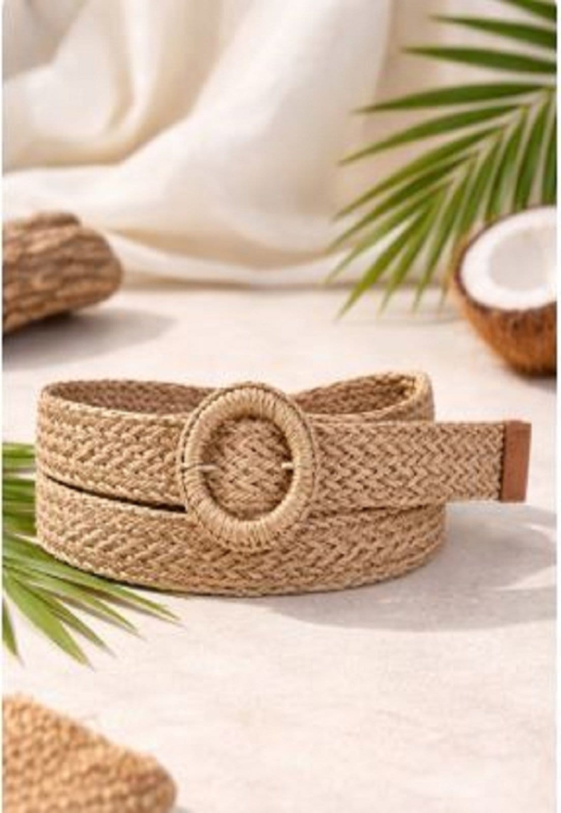 Cinto Fino Cabanafree Palha Fivela Redonda Bali