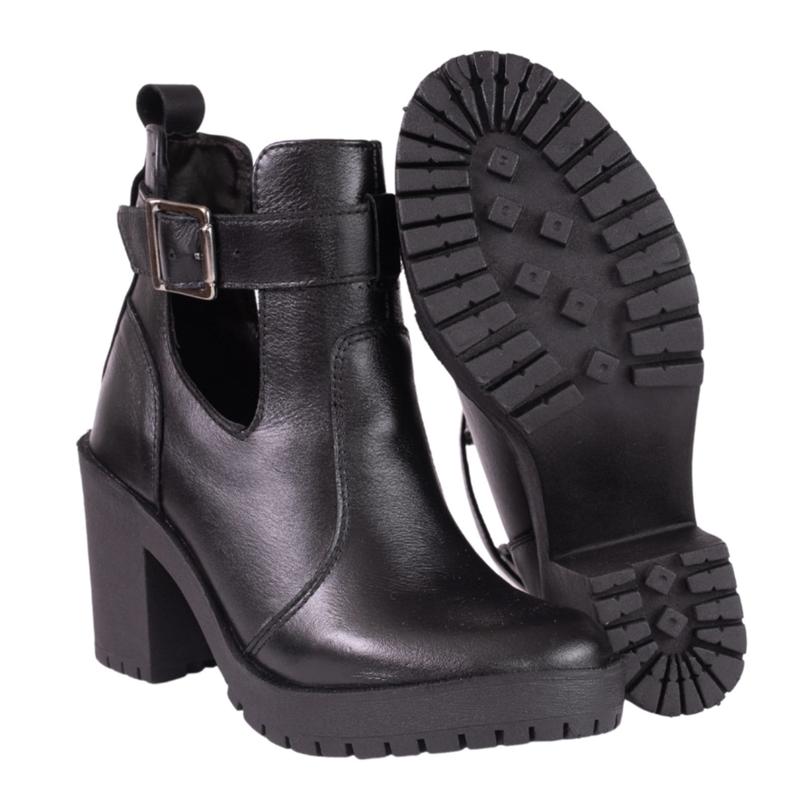 Vista 2 Bota Coturno Tratorado Couro TELLINI STORE preto