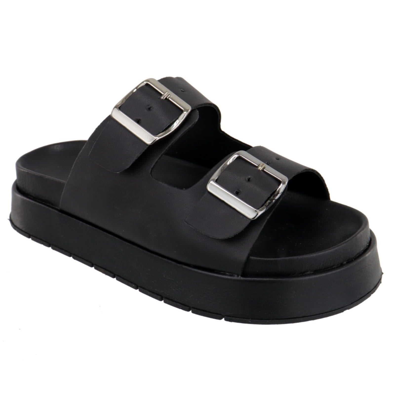 Sandalia Papete Rasteira Feminina Preta Sola Alta