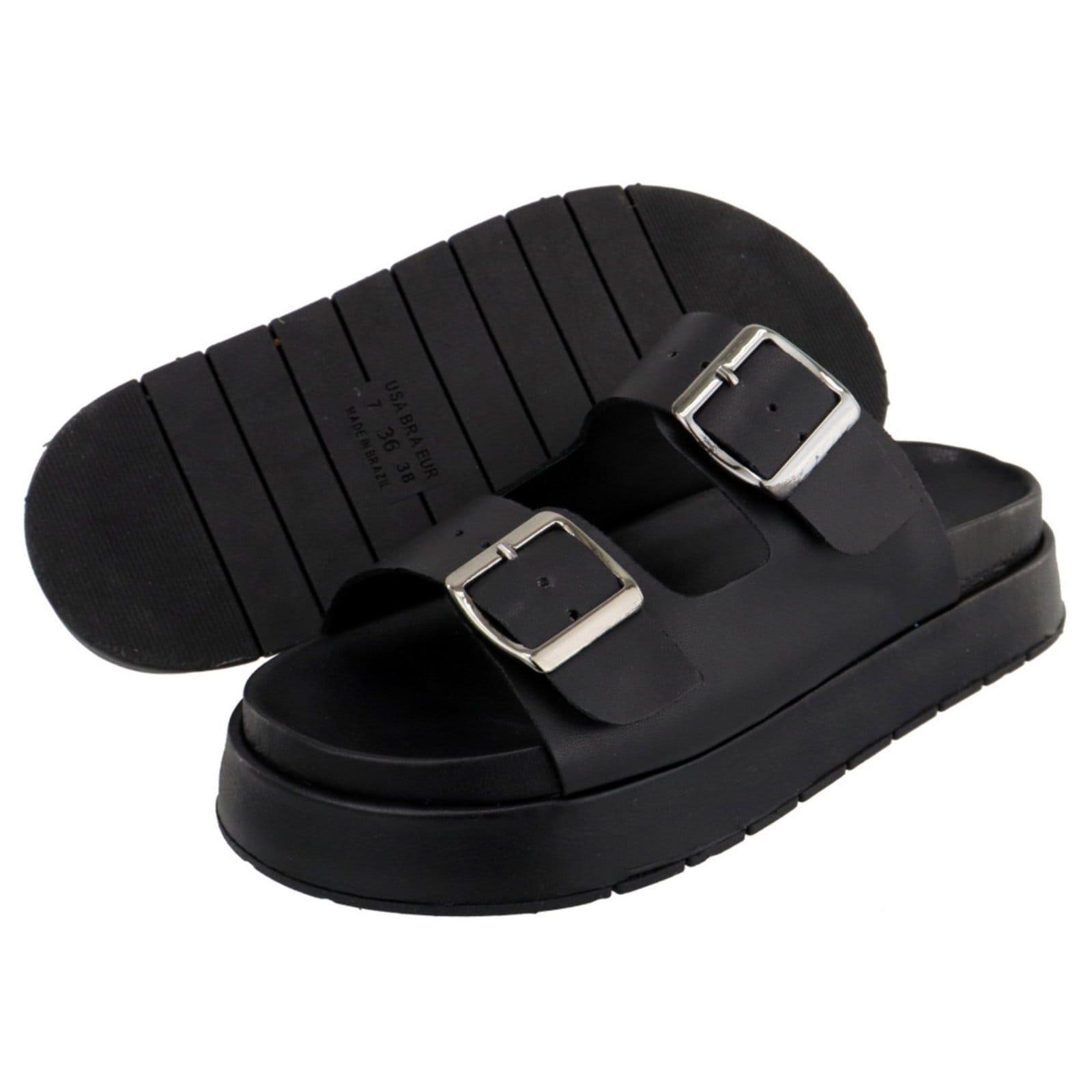 Vista 2 Sandalia Papete Rasteira Feminina Preta Sola Alta TELLINI STORE preto