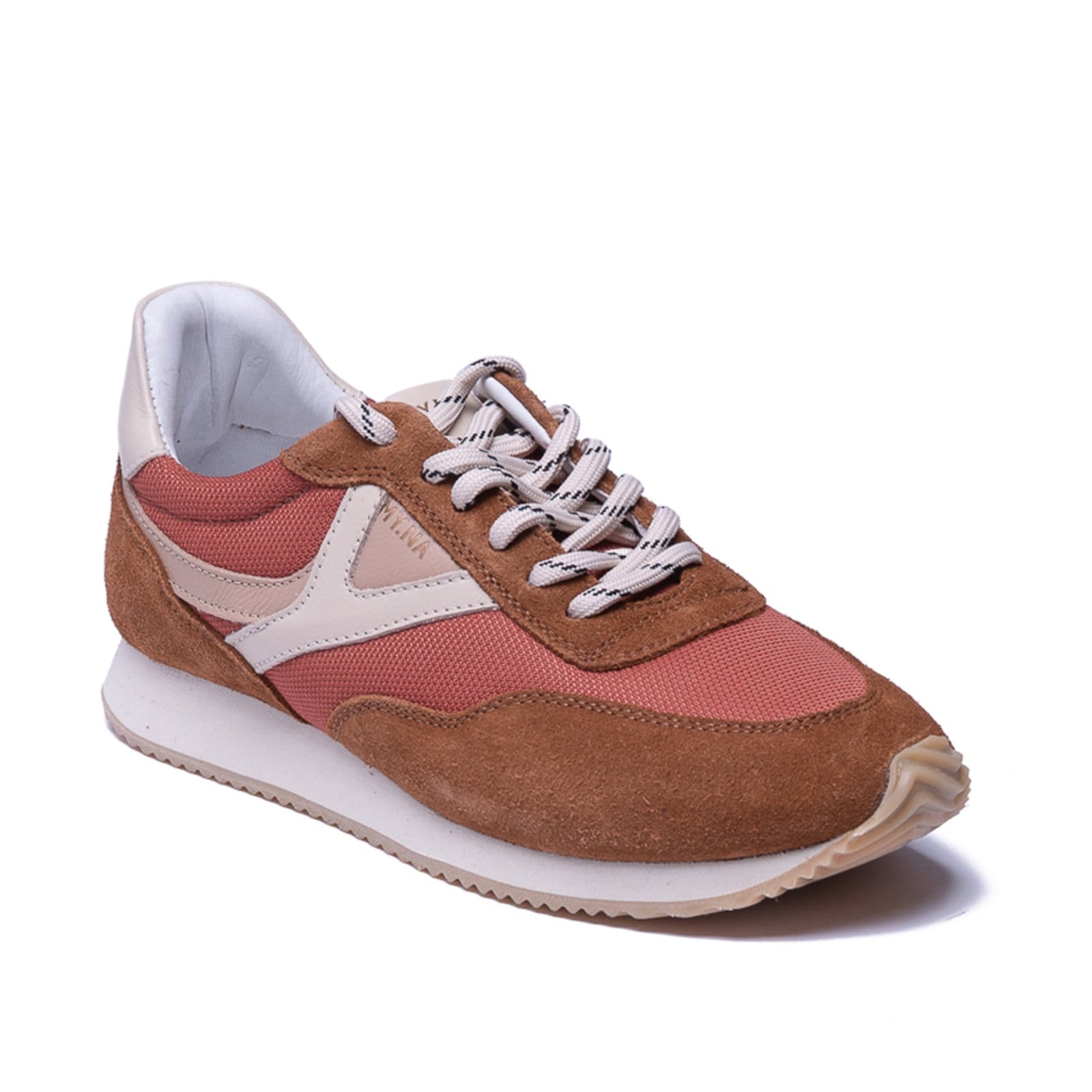 Tênis MY.NA Y9 Couro Legítimo Marrom com Detalhes em Off White
