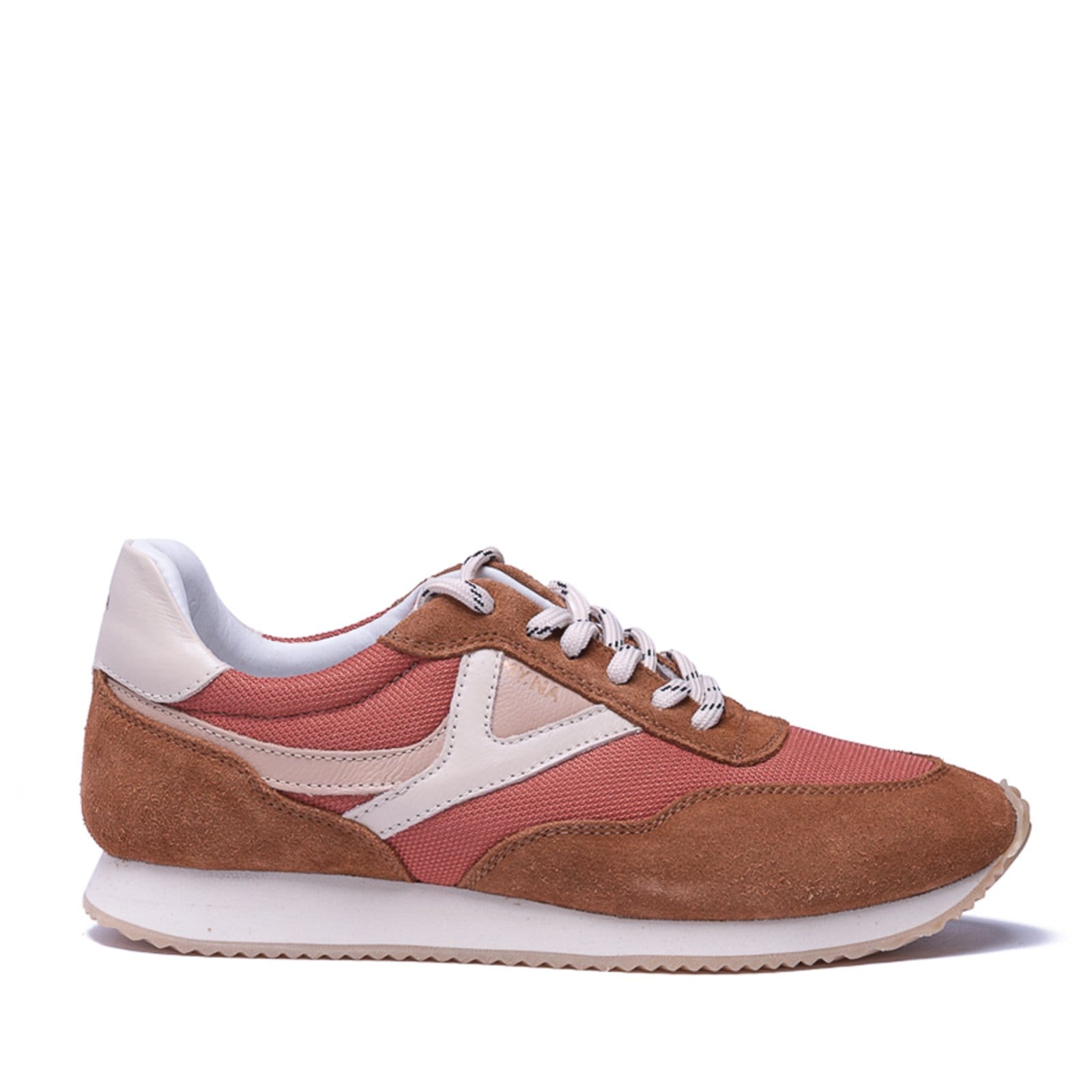 Vista 2 Tênis MY.NA Y9 Couro Legítimo Marrom com Detalhes em Off White MY.NA marrom white