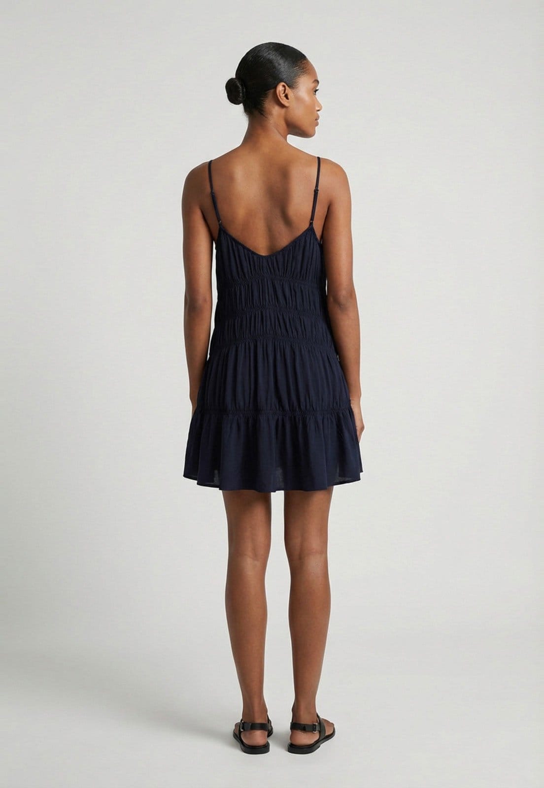 Vista 2 Vestido Feminino Mango Franzido Mango azul marinho