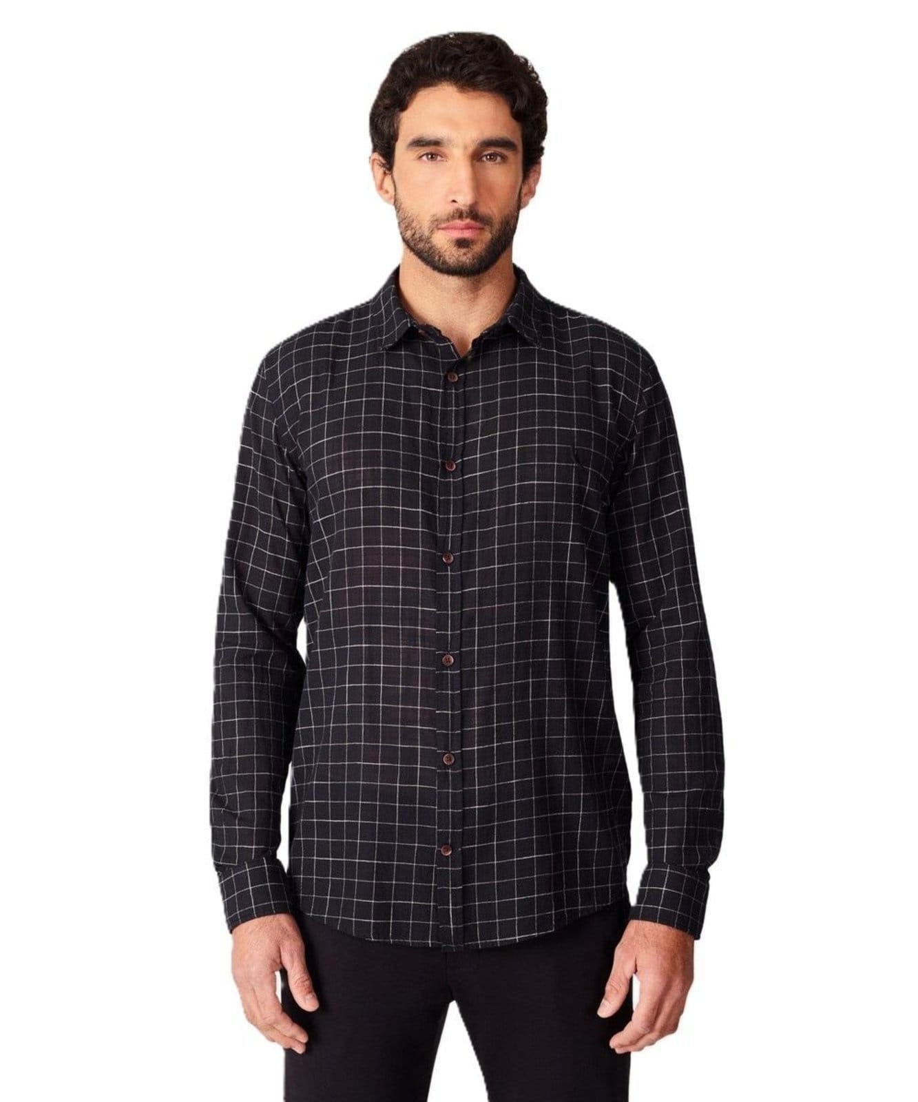 Vista 2 Camisa Manga Longa Xadrez Camp Reserva preto