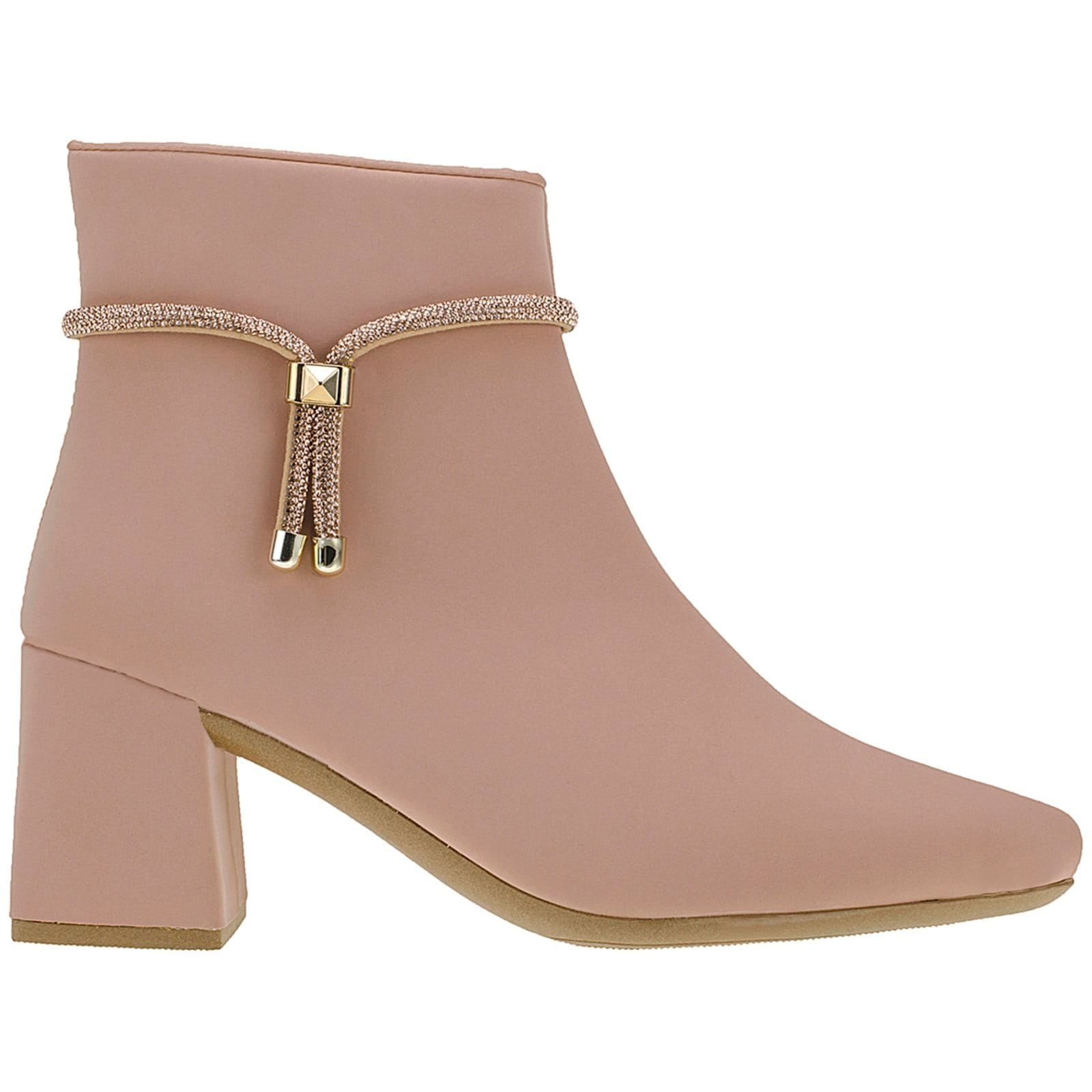 Bota Bico Fino Feminina Salto Cano Baixo Shekinah Detalhe Tira Strass Moda