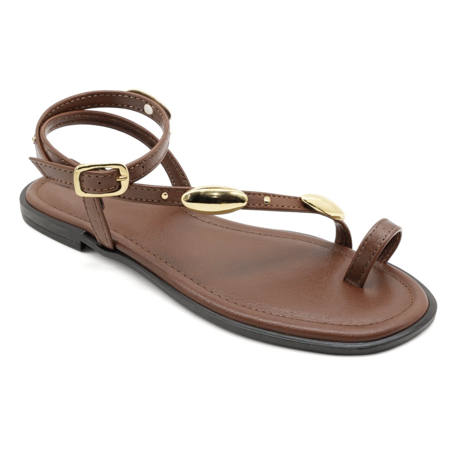 Rasteira Feminina Encaixe Dedo Tiras Calcanhar Elegante Dia a Dia Flor da Pele Cacau 309