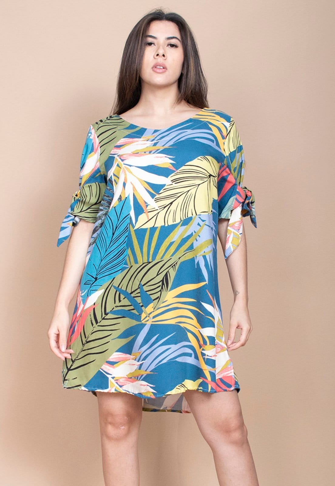 Vista 2 Vestido Curto Cabanafree Plano Estampa Brisa Botânica Cabanafree estampado/verde/vermelho