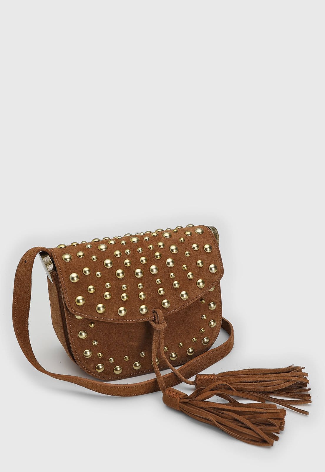 Vista 2 Bolsa Feminina Luiza Barcelos Tachas Franjas Luiza Barcelos marrom