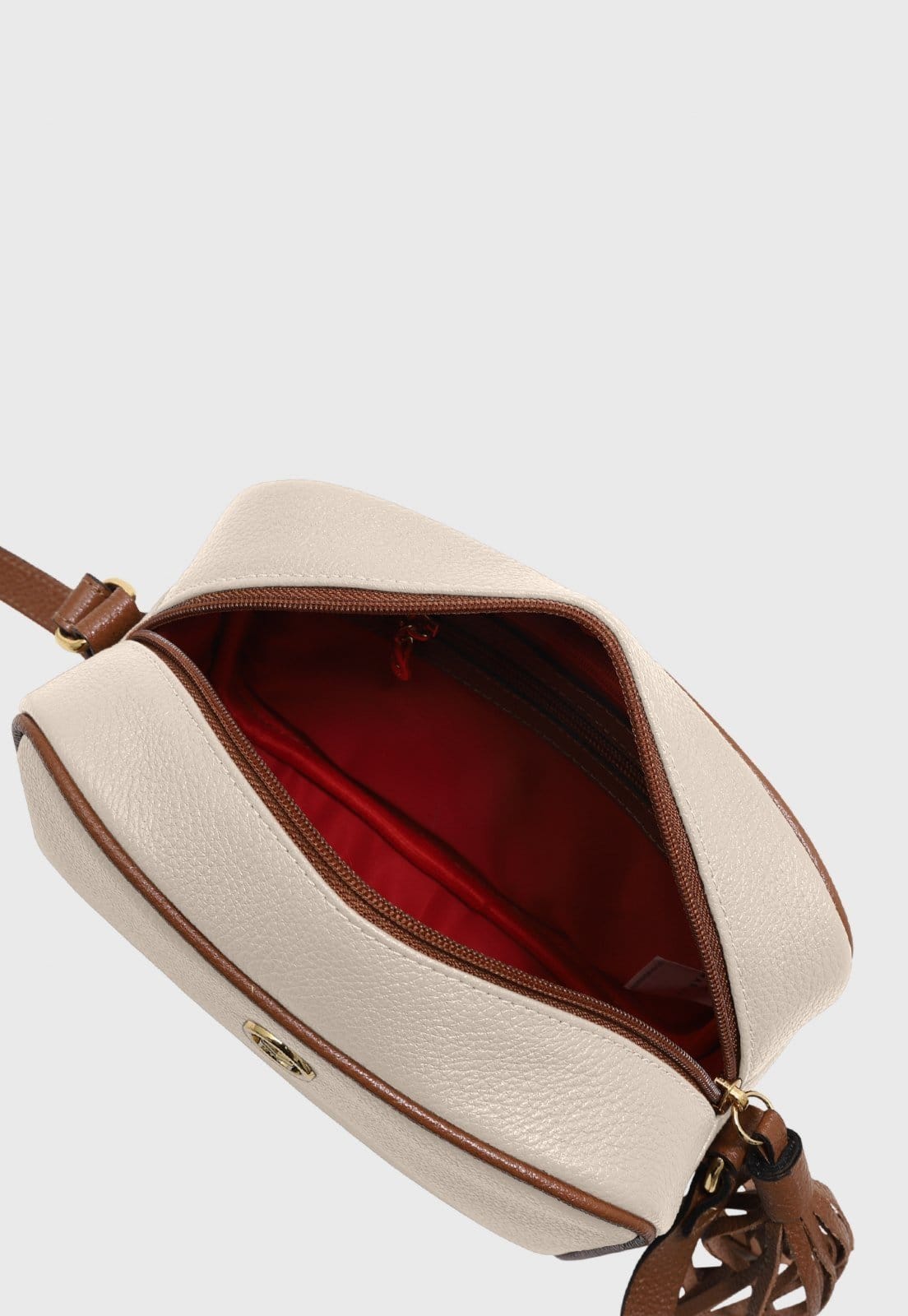 Vista 2 Bolsa Transversal de Couro Mariart Titânio Off White/Camel Mariart marrom/off-white white