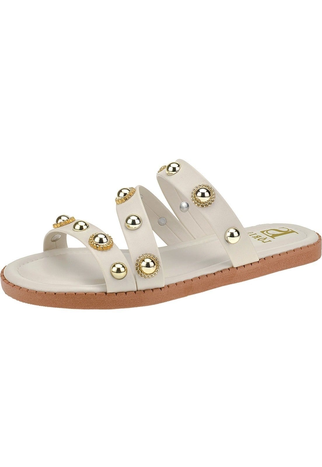 Sandália Rasteira de Tira em Z com Rebite Palnilha Luxo Rasteirinha 098 Off White