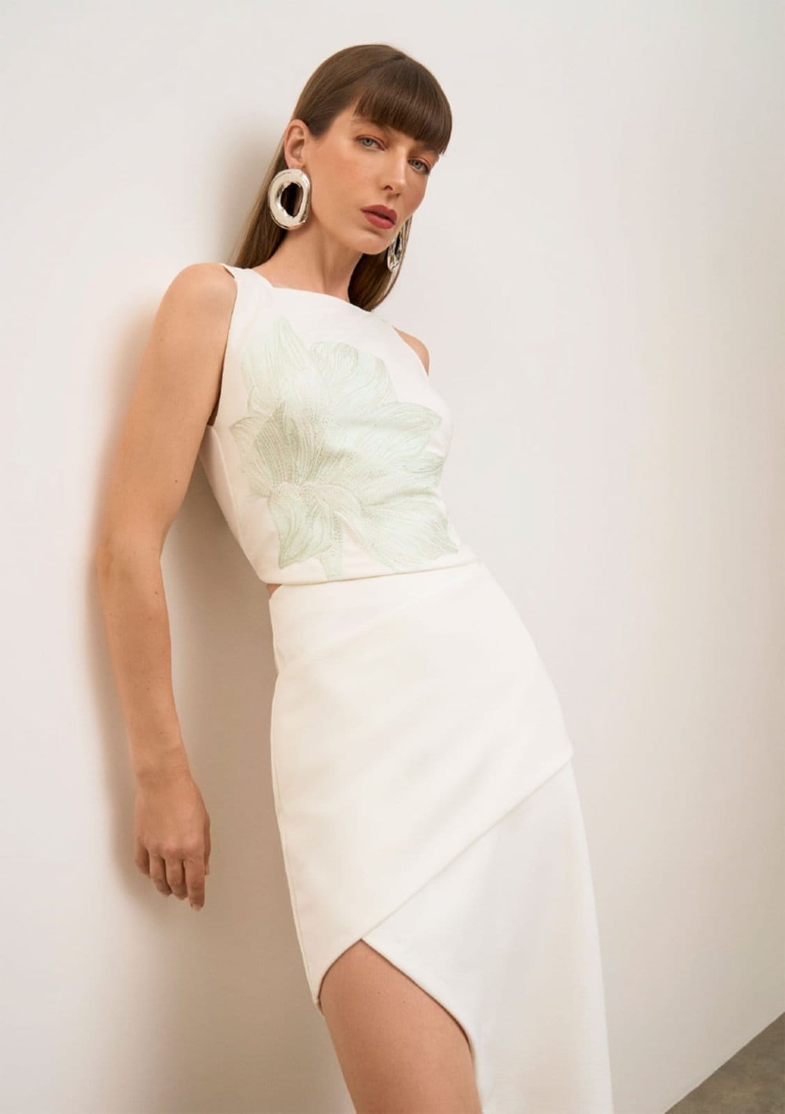 Vista principal Saia Iódice Reta Alta Midi Off-white IÓDICE off-white white