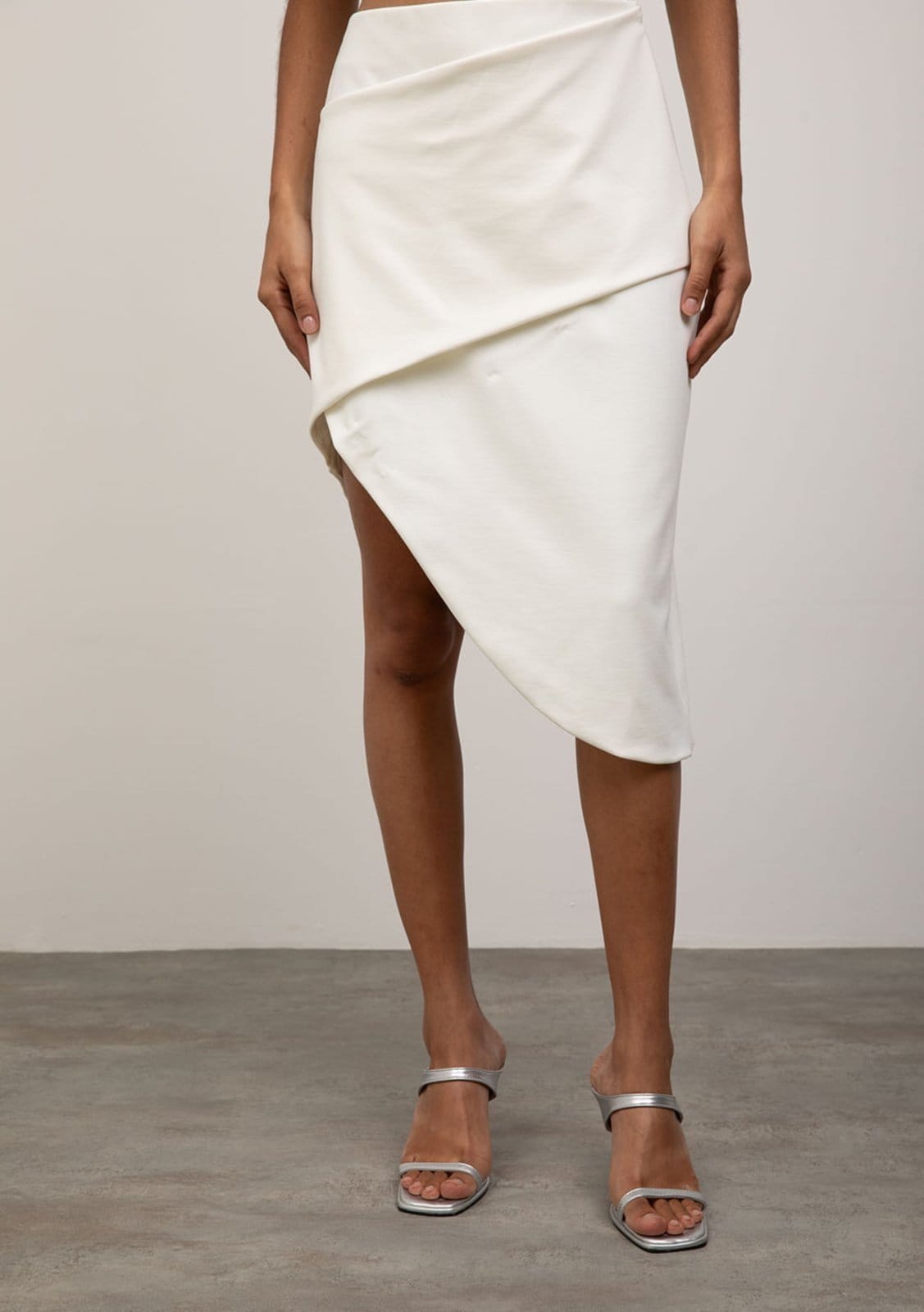 Vista 2 Saia Iódice Reta Alta Midi Off-white IÓDICE off-white white