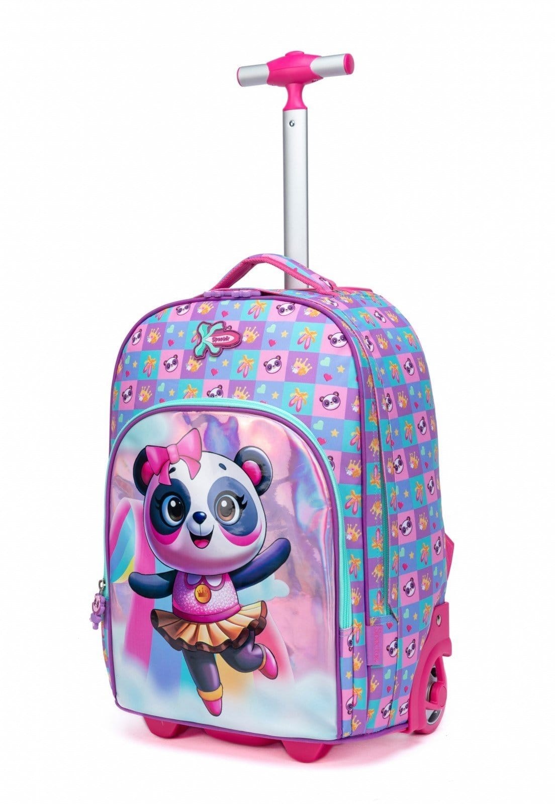 Vista 2 Infantil - Kit Escolar Mochila Panda Carrinho Resistente Feminina Spector rosa