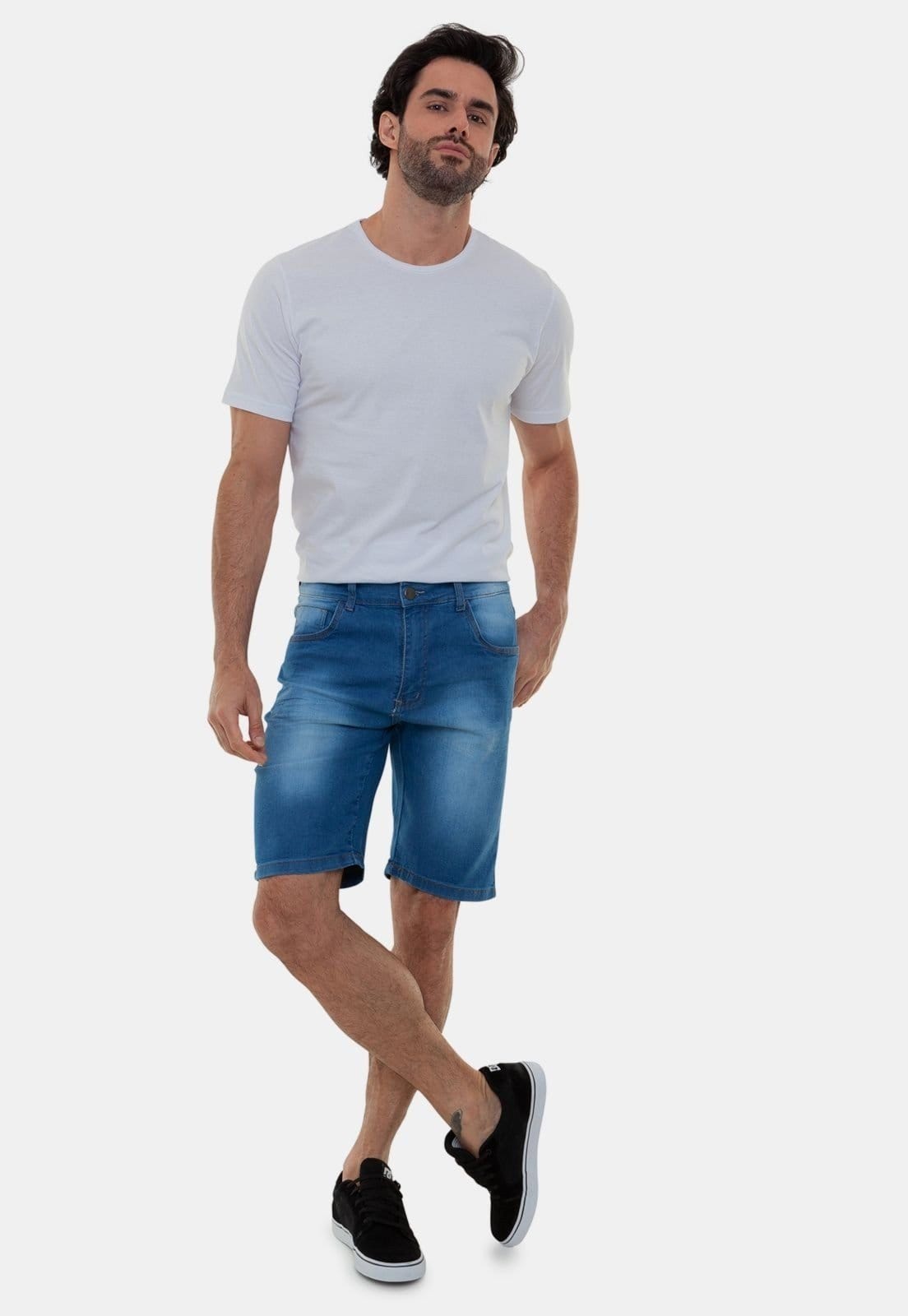 Vista 2 Bermuda Jeans Masculina Tradicional Com Nuances México Versatti Jeans azul