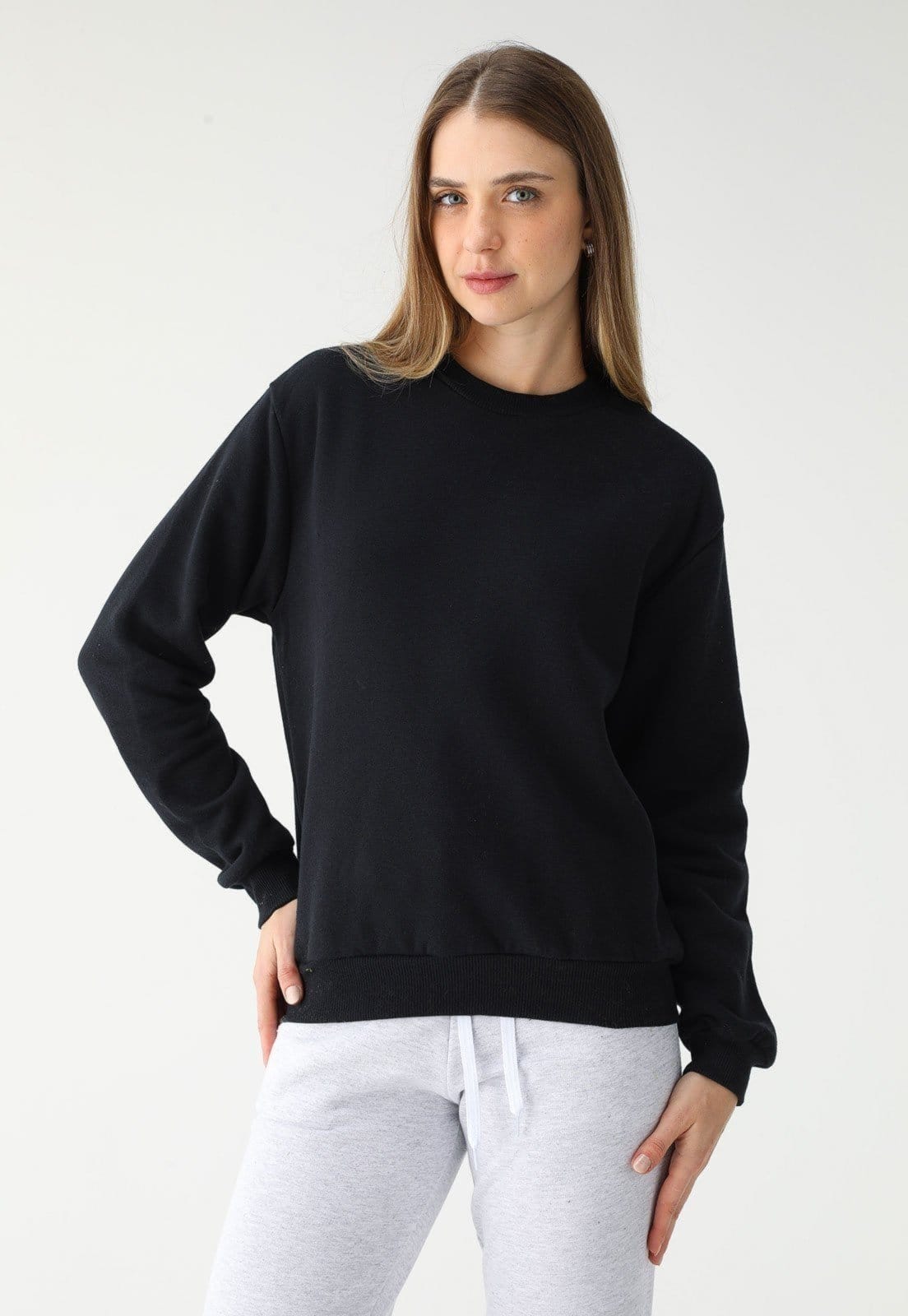 Blusa de Frio Moletom Feminino Flanelado Benellys Liso Gola Redonda