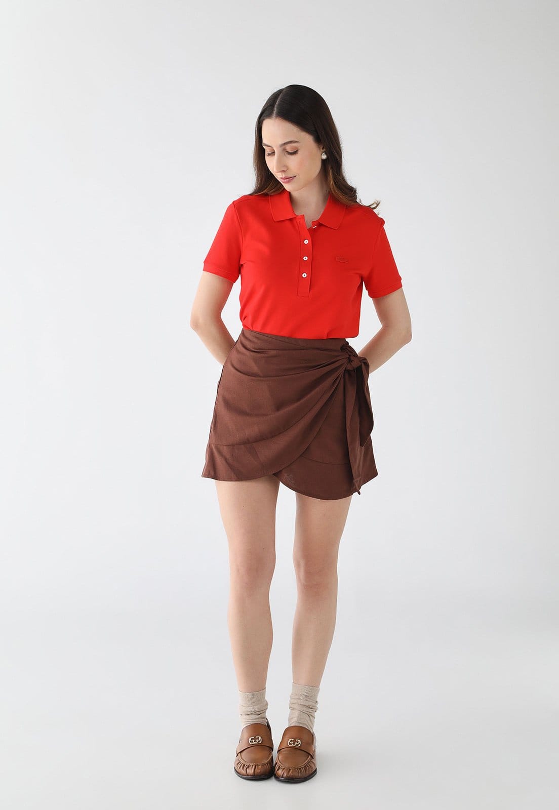 Vista 2 Saia Feminina Hering Envelope Amarração Hering marrom