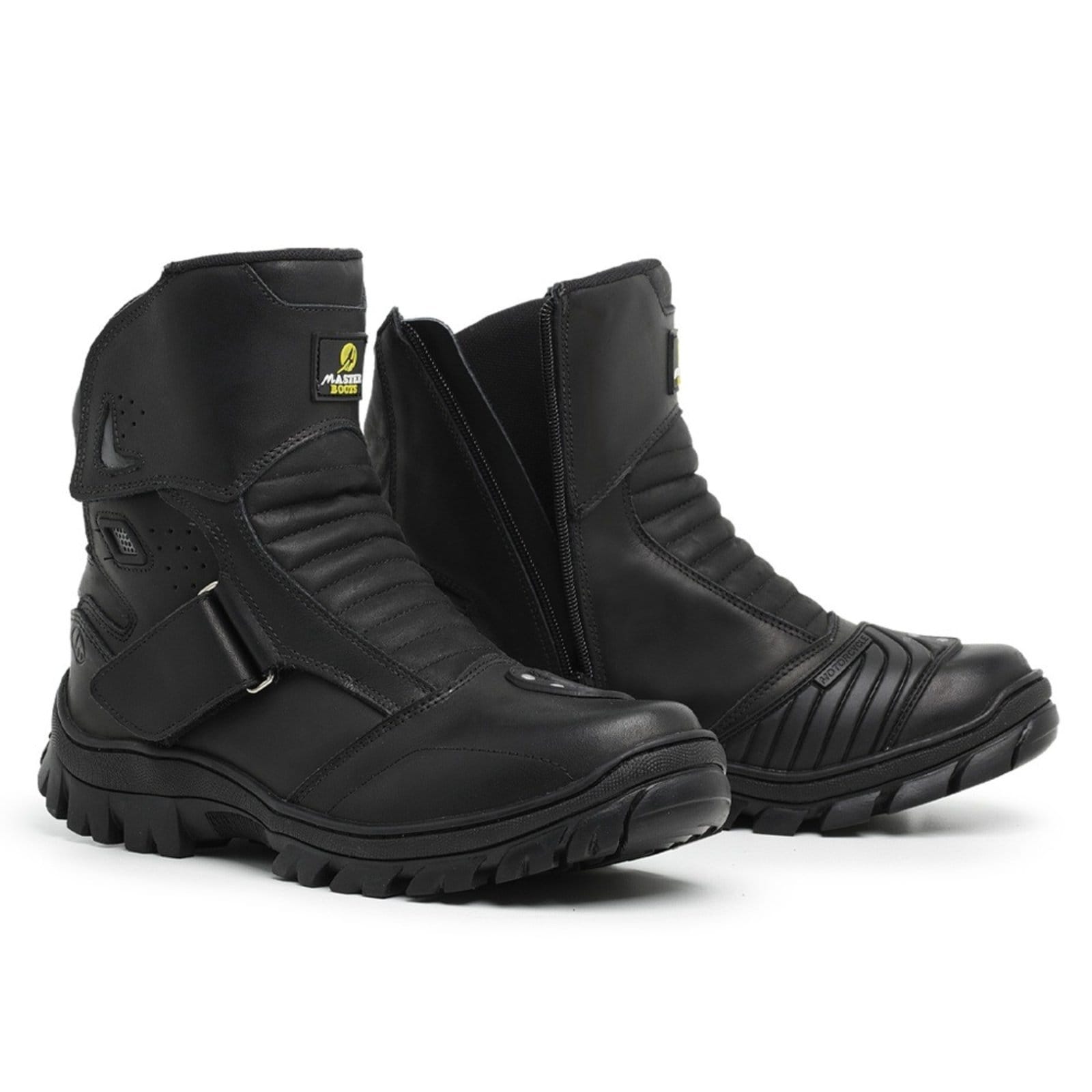 Vista 2 Bota Masculina Motoqueiro em Couro Confort Plus Preta ZAFREM preto