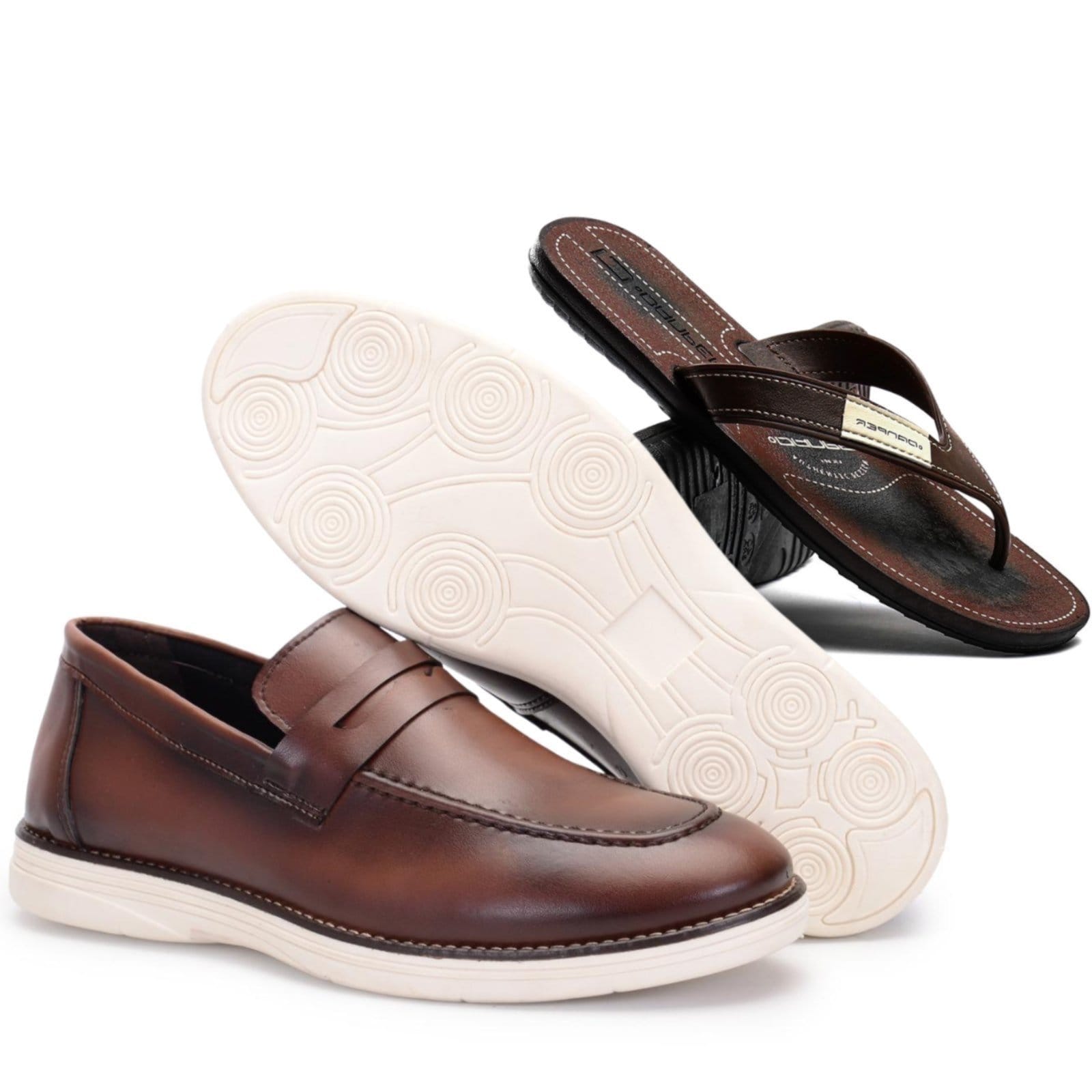Kit Mocassim Masculino Loafer Verão Sapatofran Com Chinelo Versátil Confortável