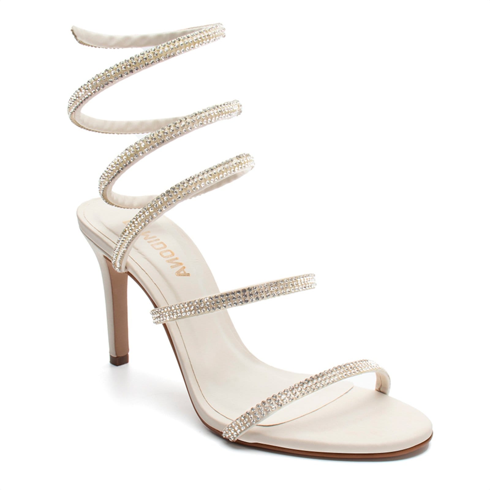 Sandália Espiral Feminina De Strass Salto Fino Alto Da Moda