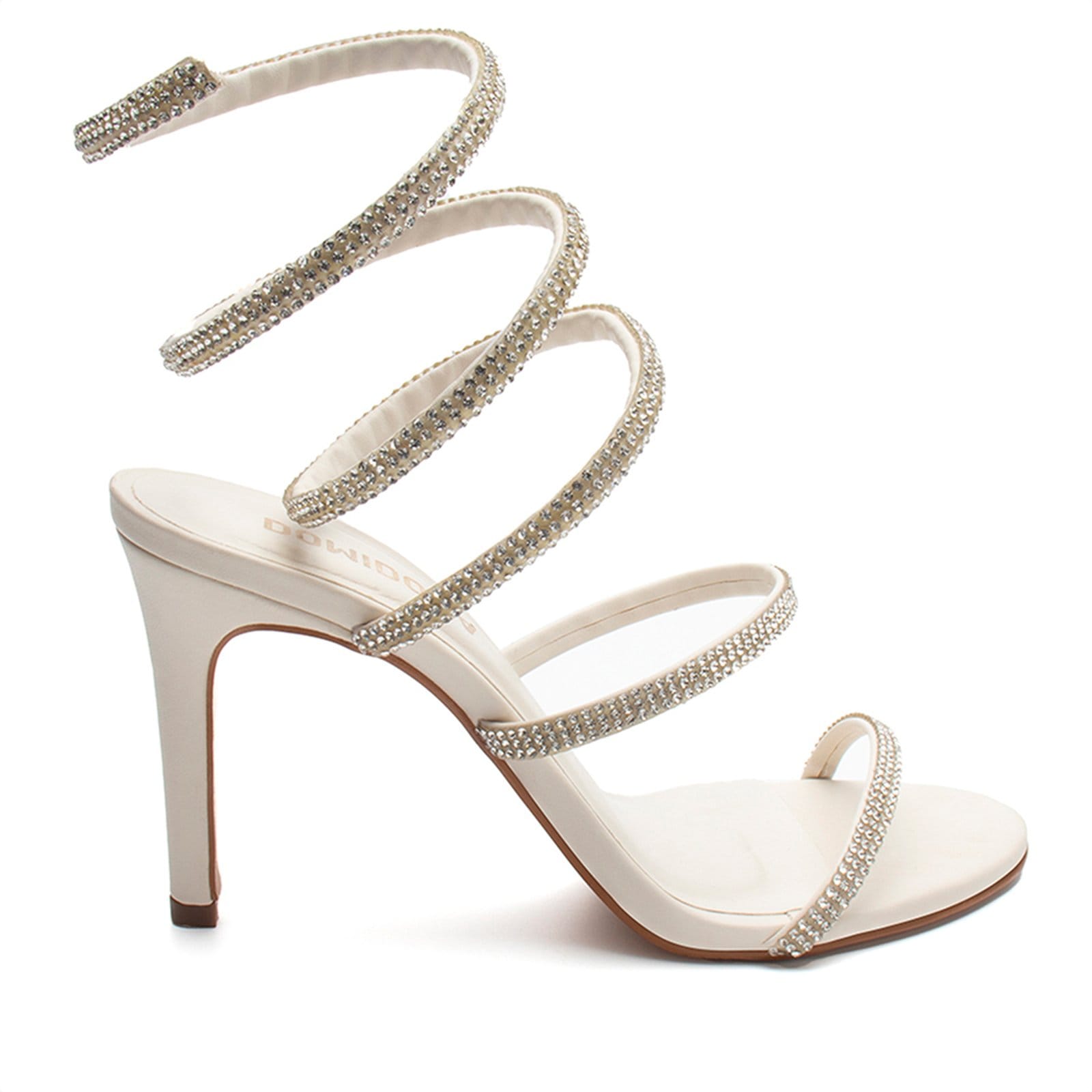 Vista 2 Sandália Espiral Feminina De Strass Salto Fino Alto Da Moda Domidona preto